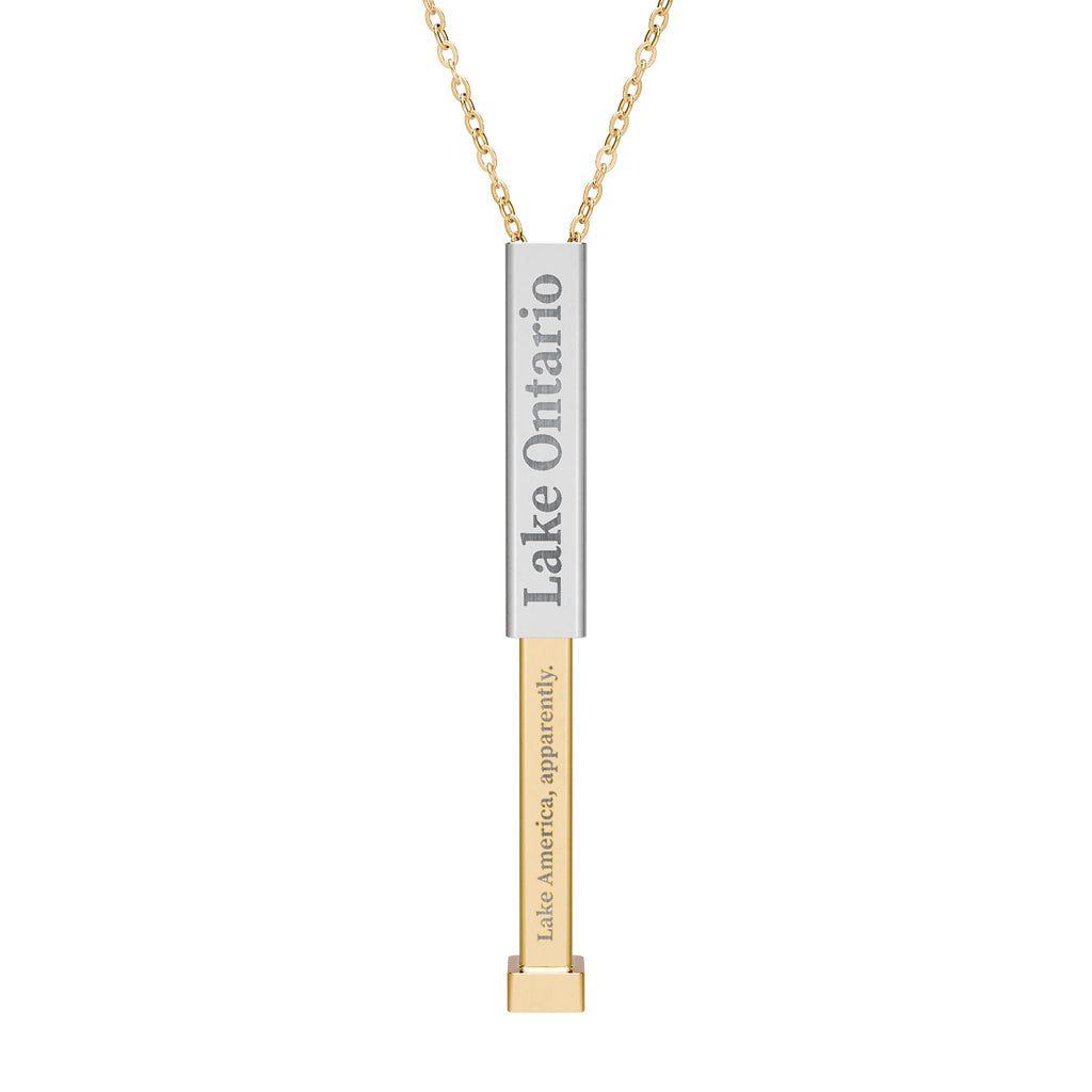 Lake Ontario / Lake America, Apparently Hidden Message Sliding Bar Necklace