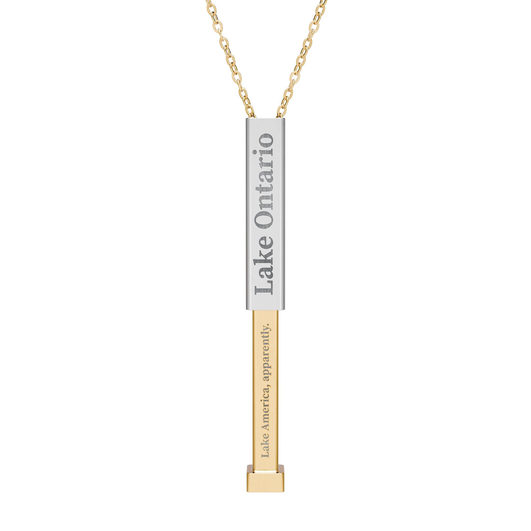 Lake Ontario / Lake America, Apparently Hidden Message Sliding Bar Necklace