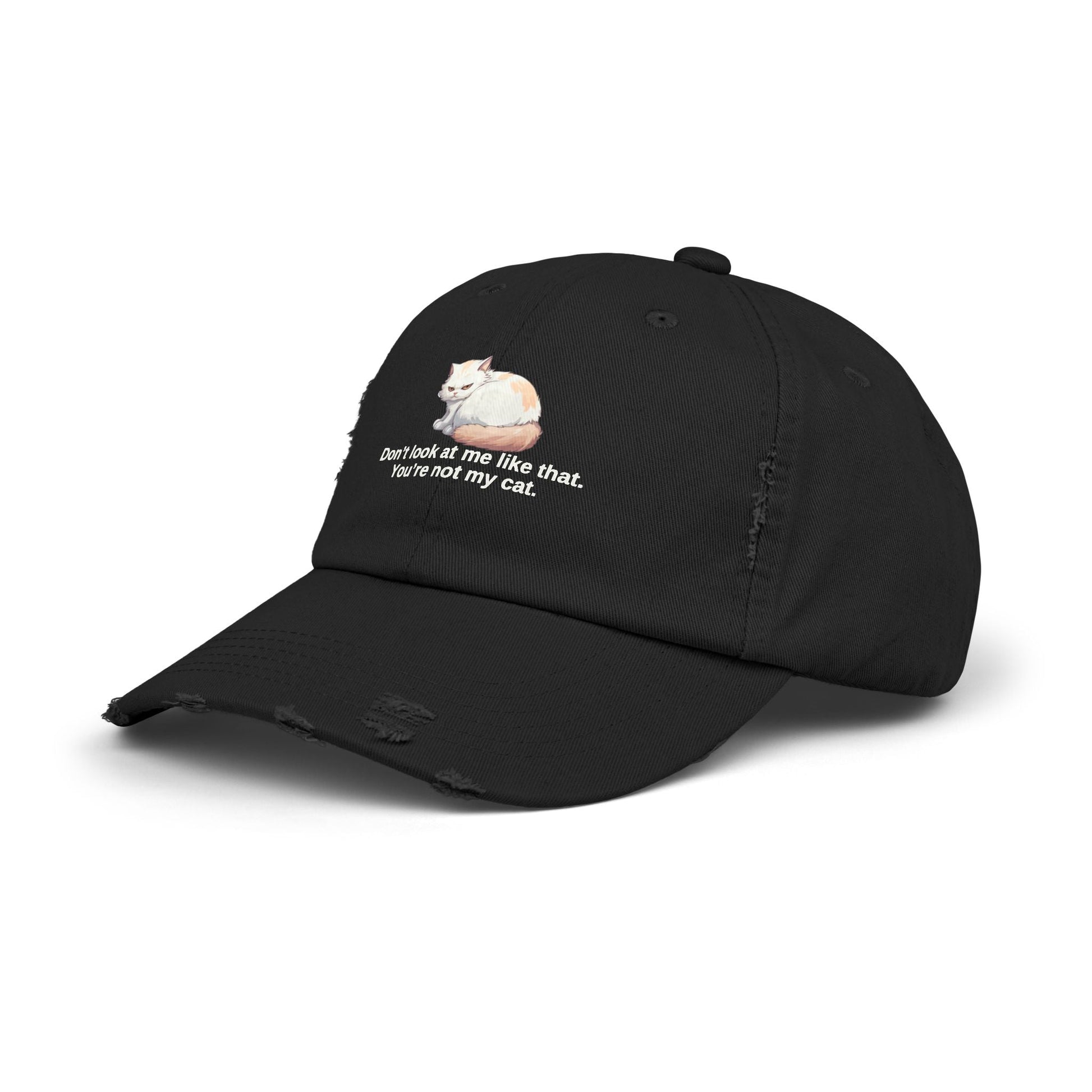 Funny Unisex Distressed Cat Cap - 'Don't Look at Me Like That' Printify