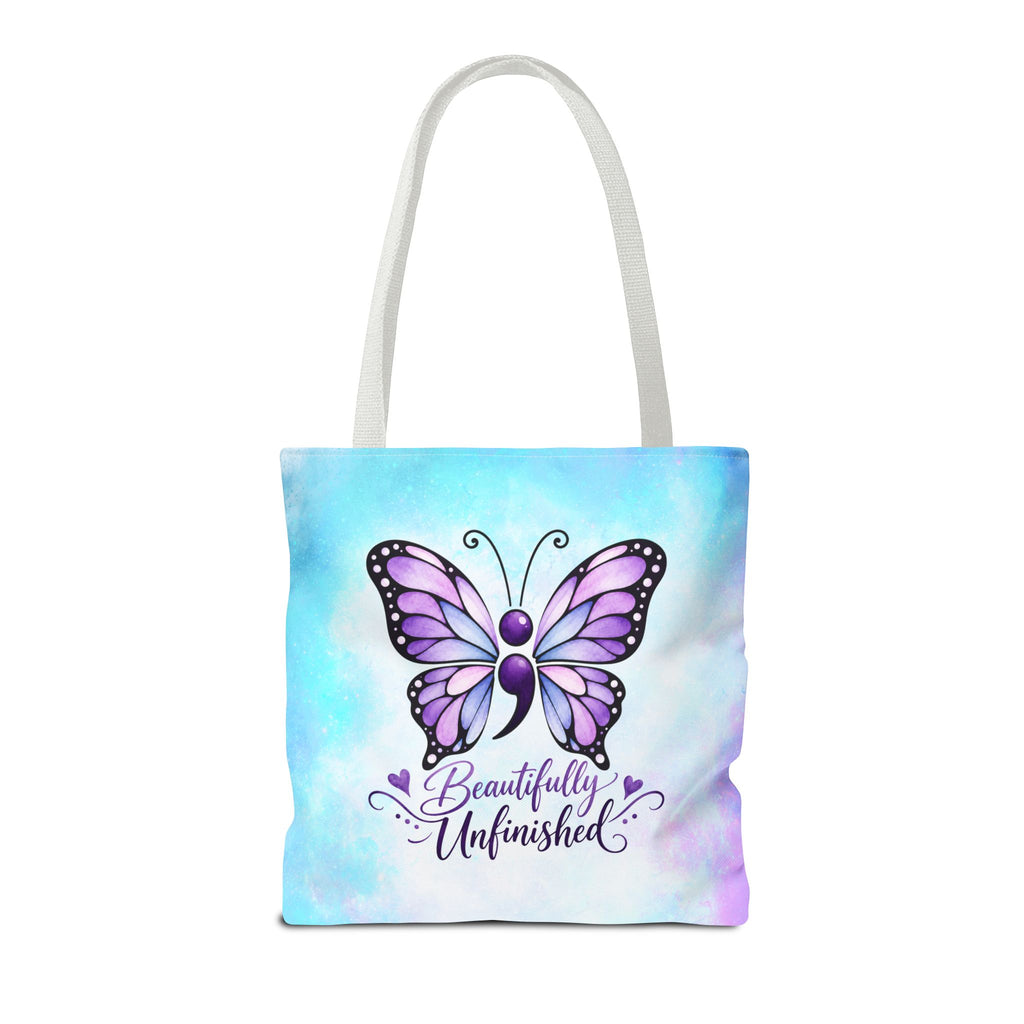 Beautifully Unfinished Semicolon Butterfly Suicide Awareness Tote Bag