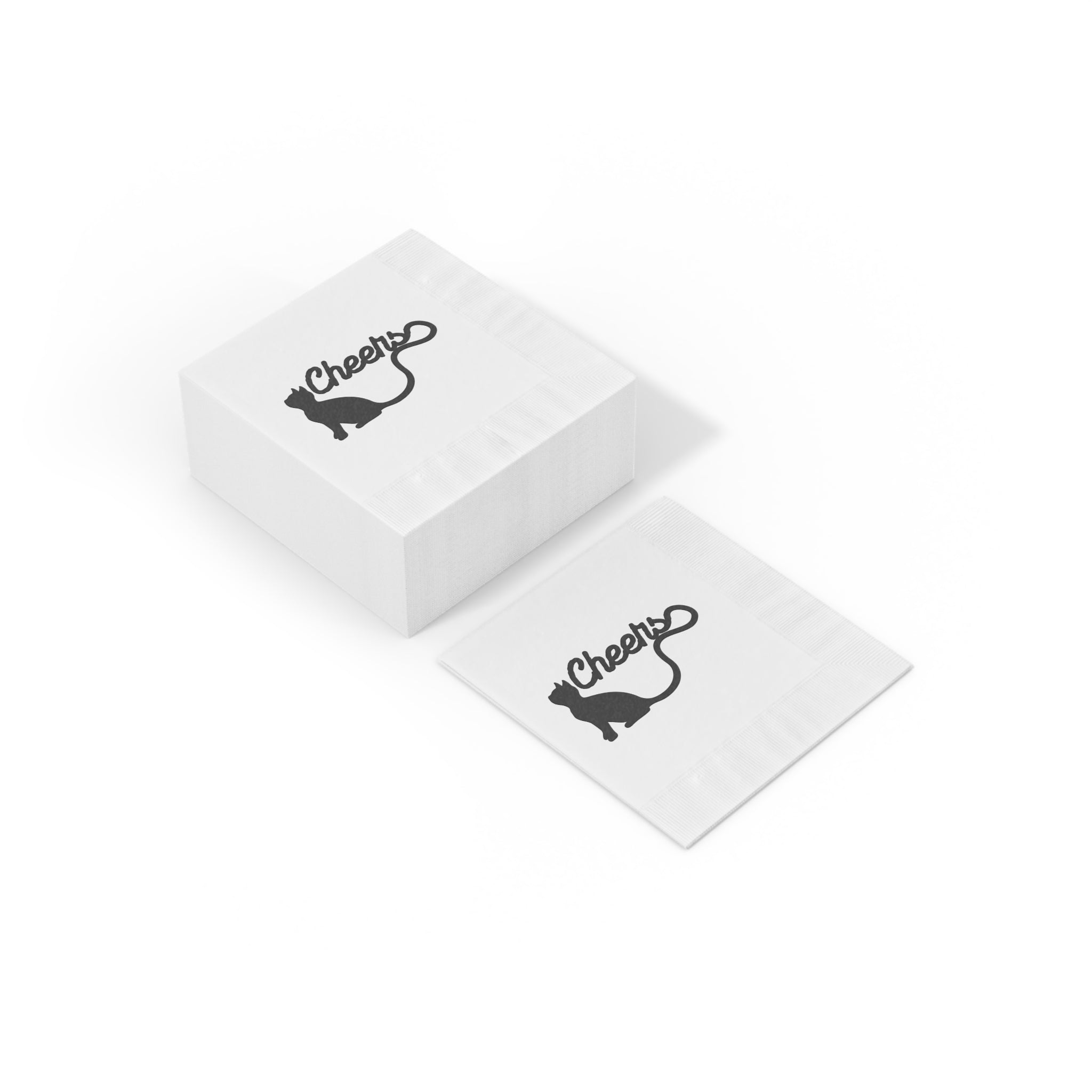 “Cheers Cat Tail” Cocktail & Luncheon Napkins – Minimalist Long-Tail Silhouette Design