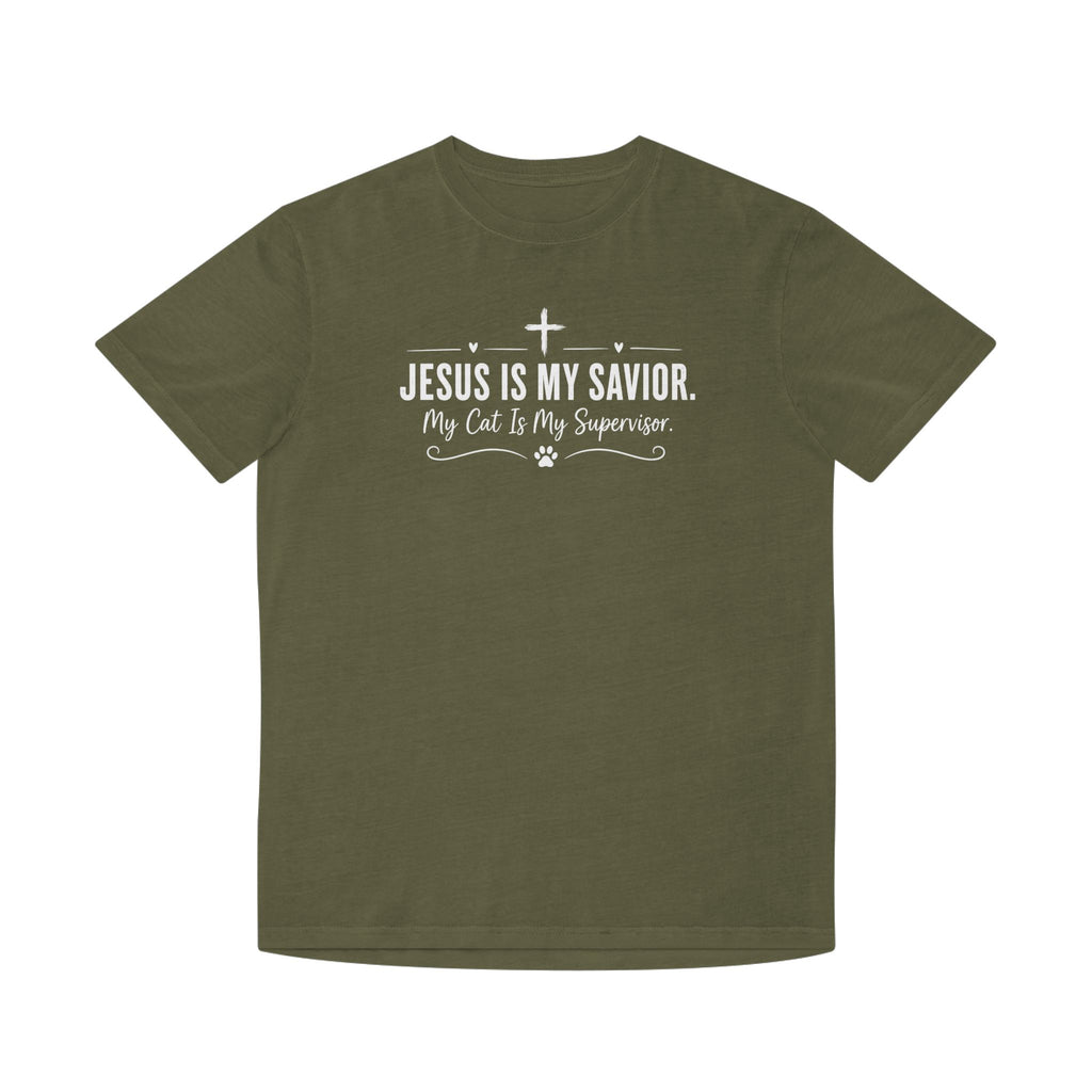 Jesus Is My Savior. My Cat Is My Supervisor. Vintage- Style T-Shirt