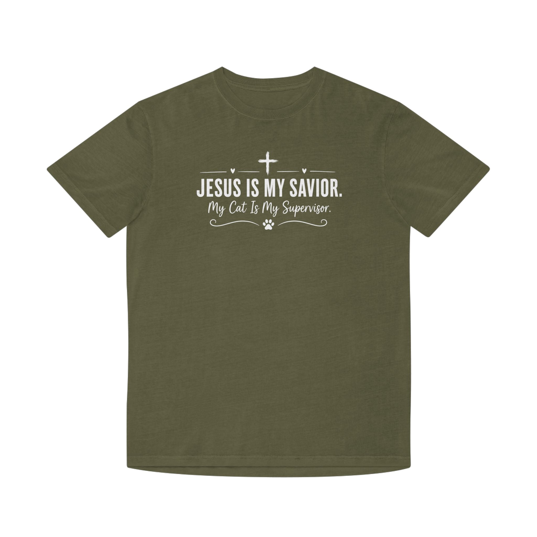 Jesus Is My Savior. My Cat Is My Supervisor. Vintage- Style T-Shirt