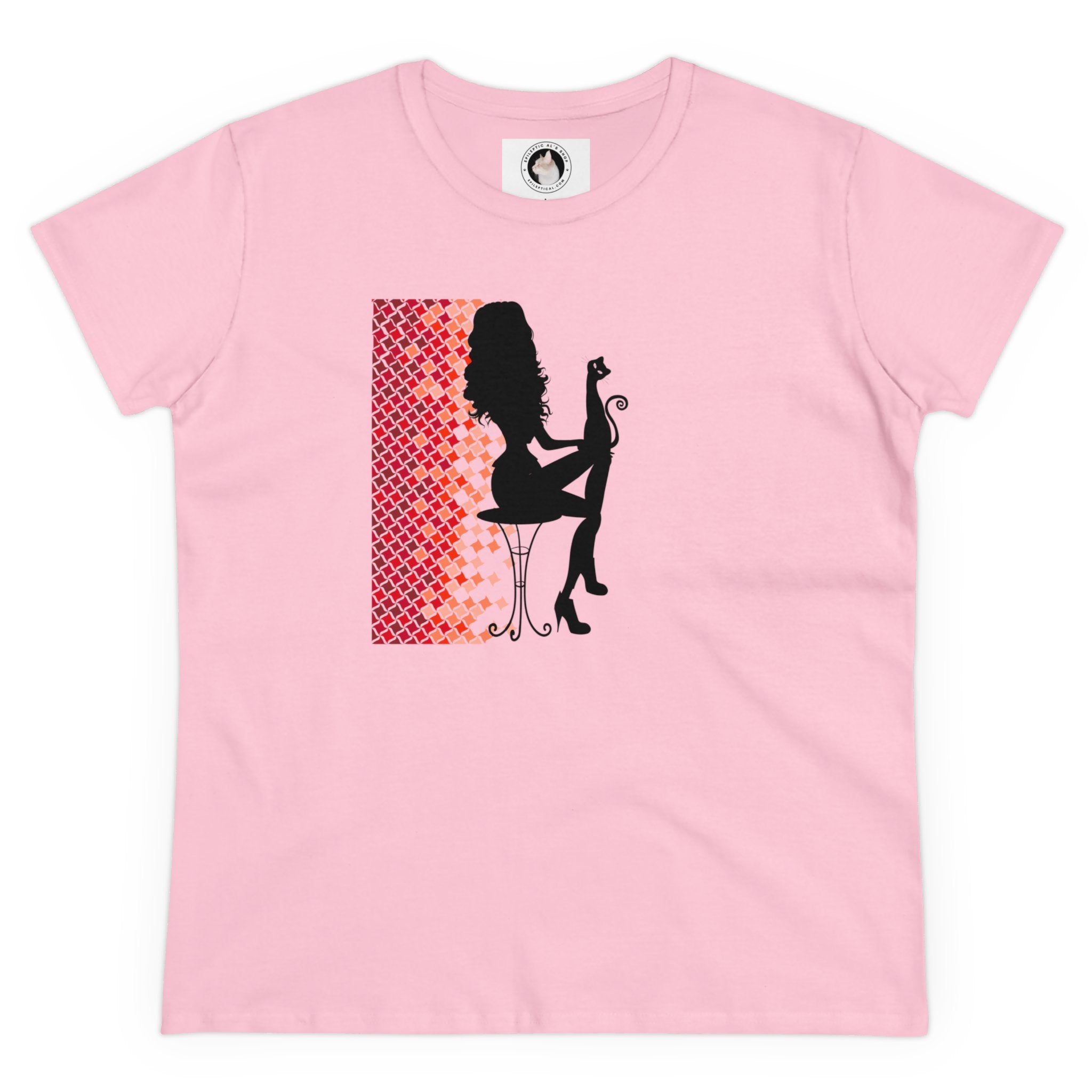 Photo depicting the ​Poised Cat Lady Women's Midweight Cotton Tee from EpiAl's Shop.