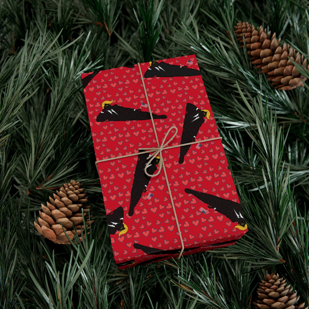 Commander-in-Recline Heart Wrap – Satirical Red All-Occasion Gift Paper