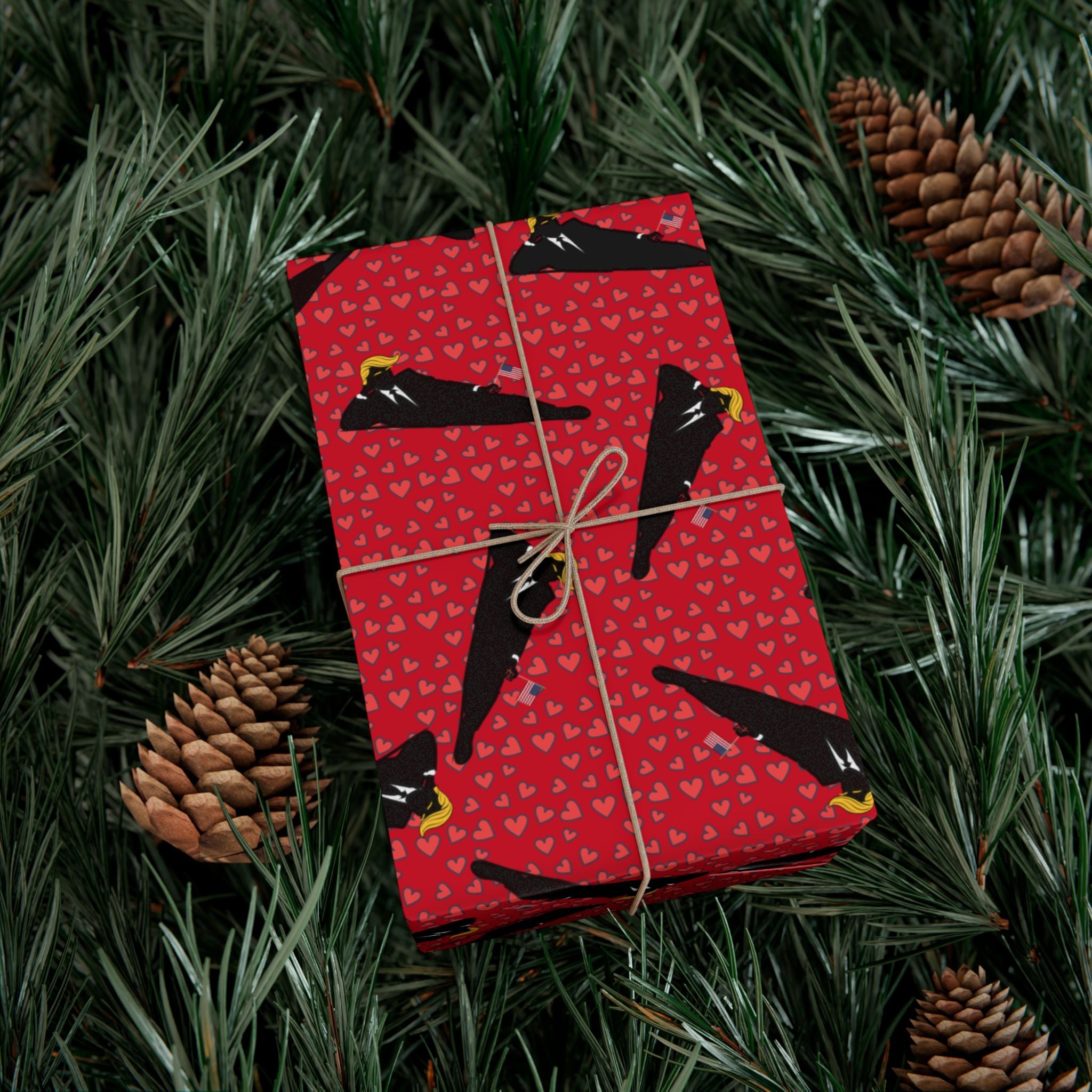 Commander-in-Recline Heart Wrap – Satirical Red All-Occasion Gift Paper