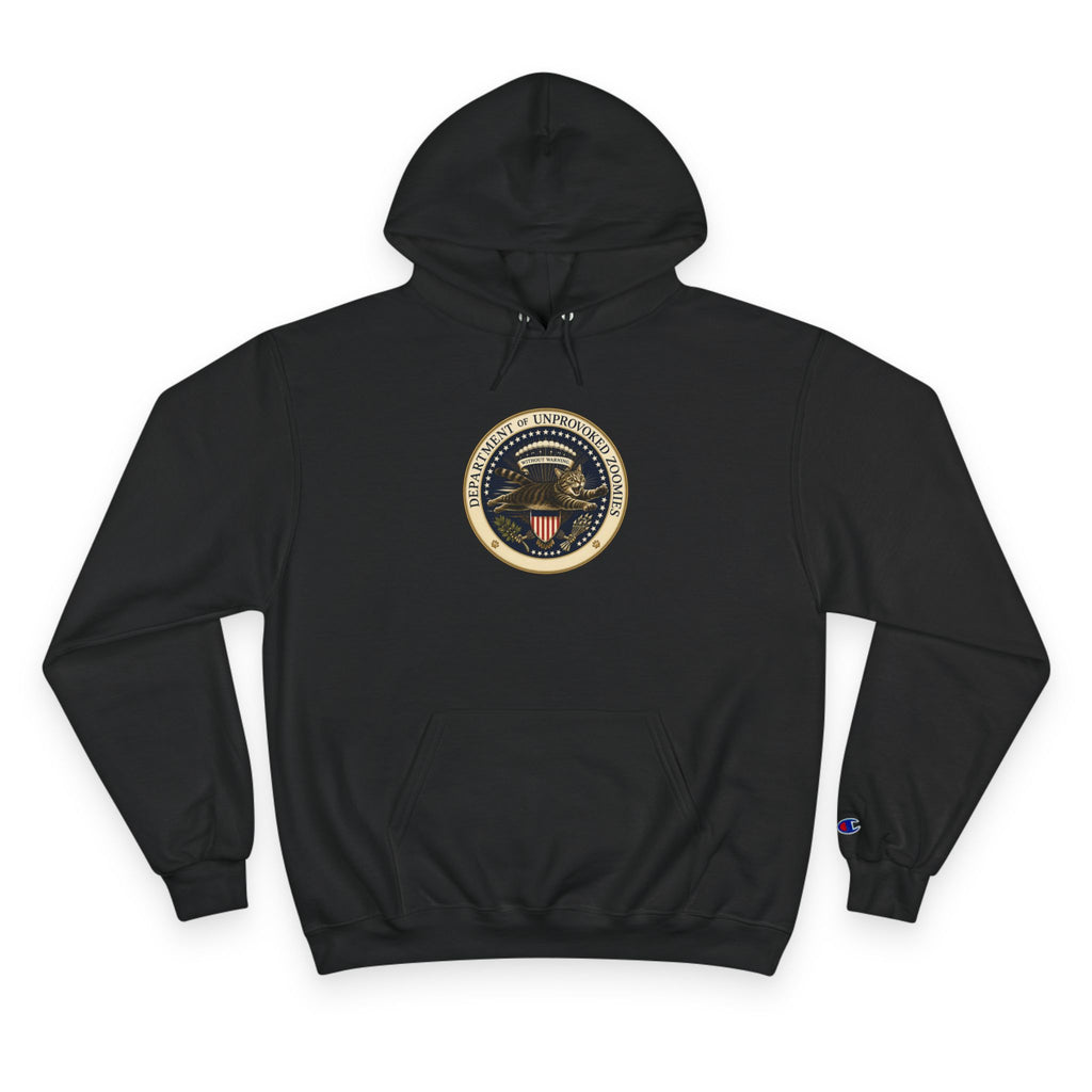 Department of Unprovoked Zoomies Champion Hoodie | Funny Cat Seal Sweatshirt