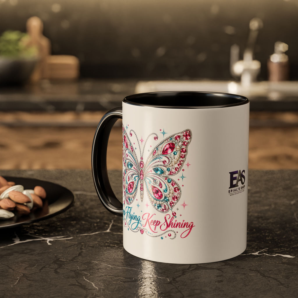 Keep Flying, Keep Shining Rhinestone Butterfly Mug (11oz & 15oz)