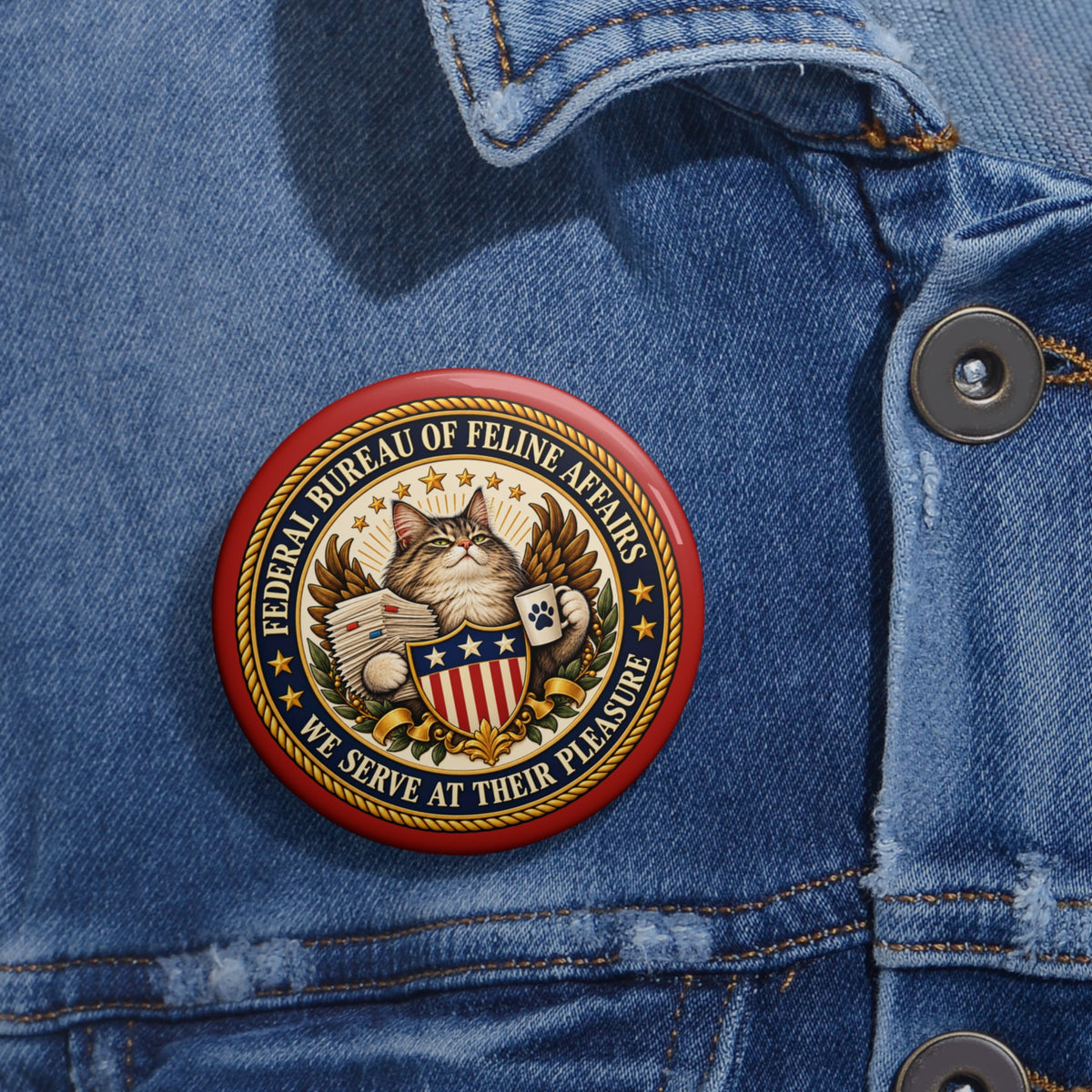 Federal Bureau of Feline Affairs Pin Button | Funny Cat Lover Gift | Official Cat Agency Seal