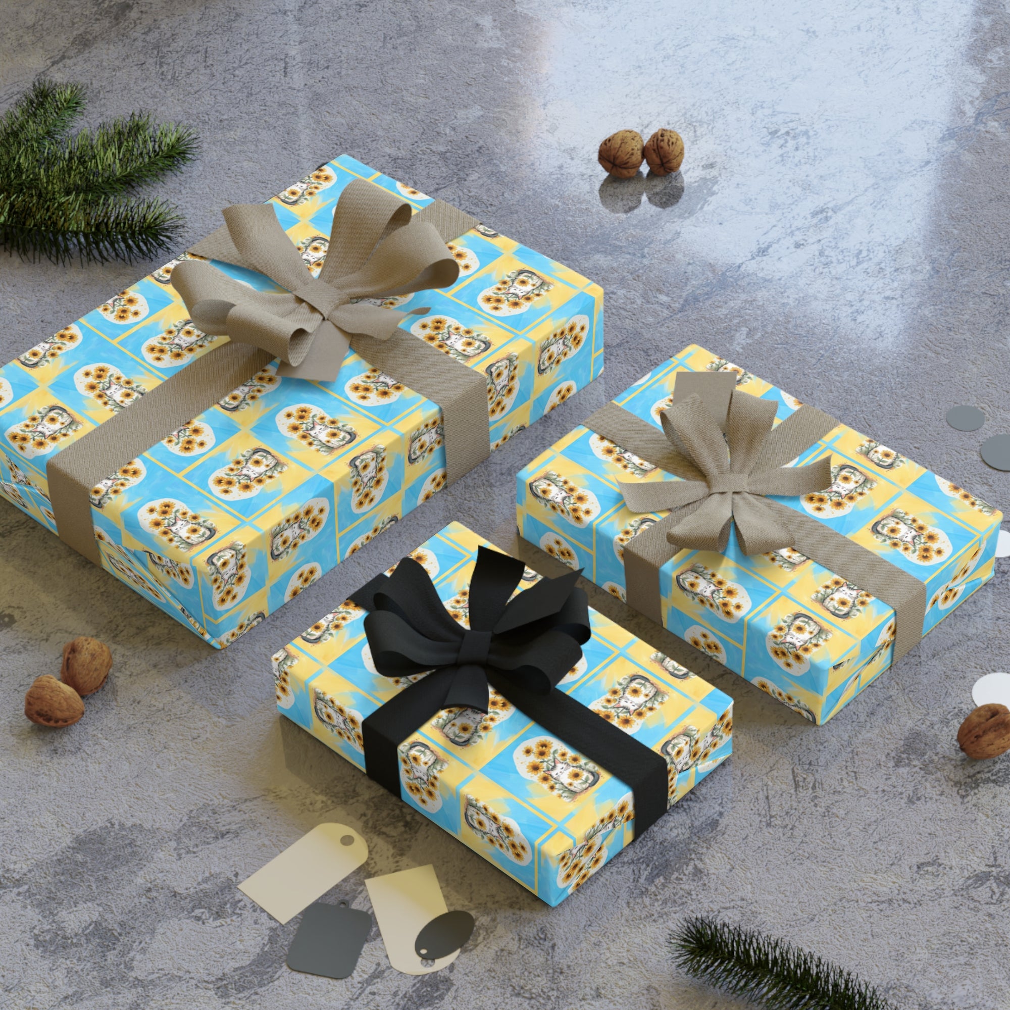 Cheerful Sunflower Kitty Gift Wrapping Paper Roll