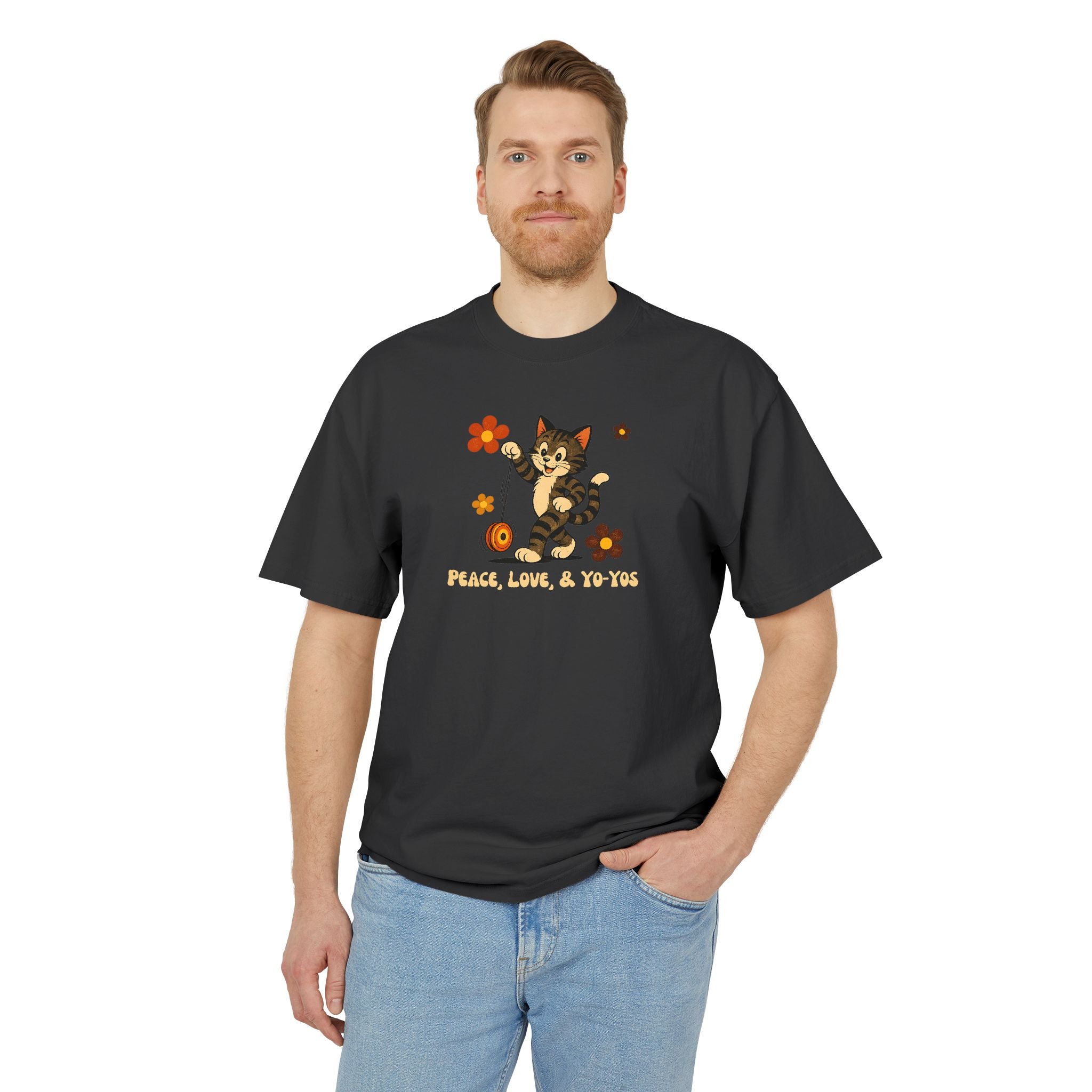 Peace, Love, & Yo-Yos Oversized Vintage Cat T-Shirt