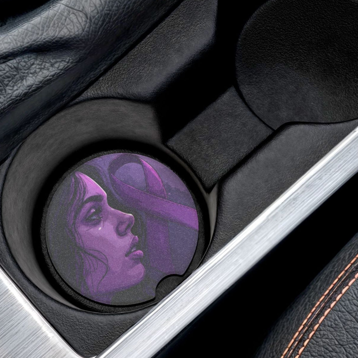 Purple Ribbon Soapstone Car Coaster | Awareness Gift