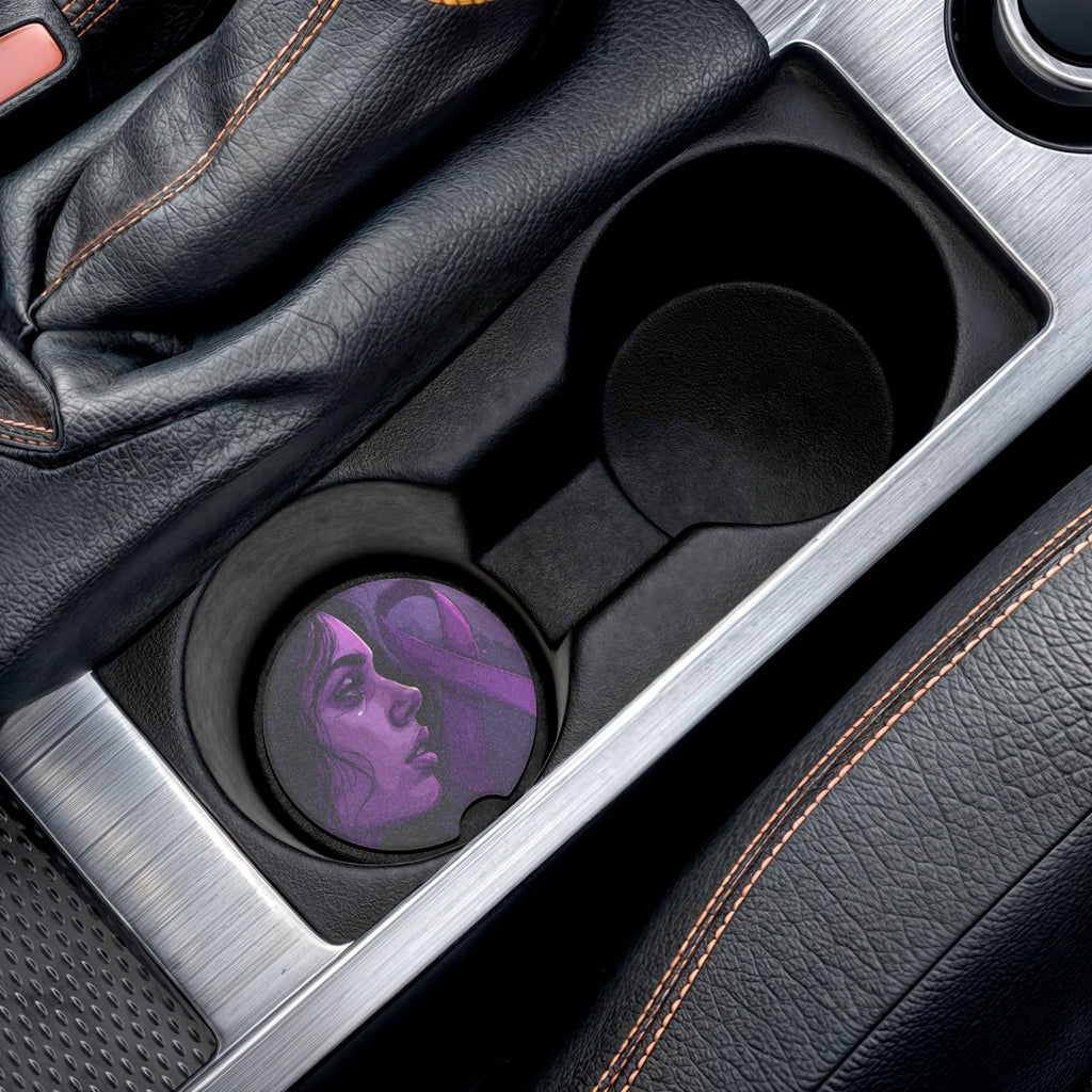 Purple Ribbon Soapstone Car Coaster | Awareness Gift