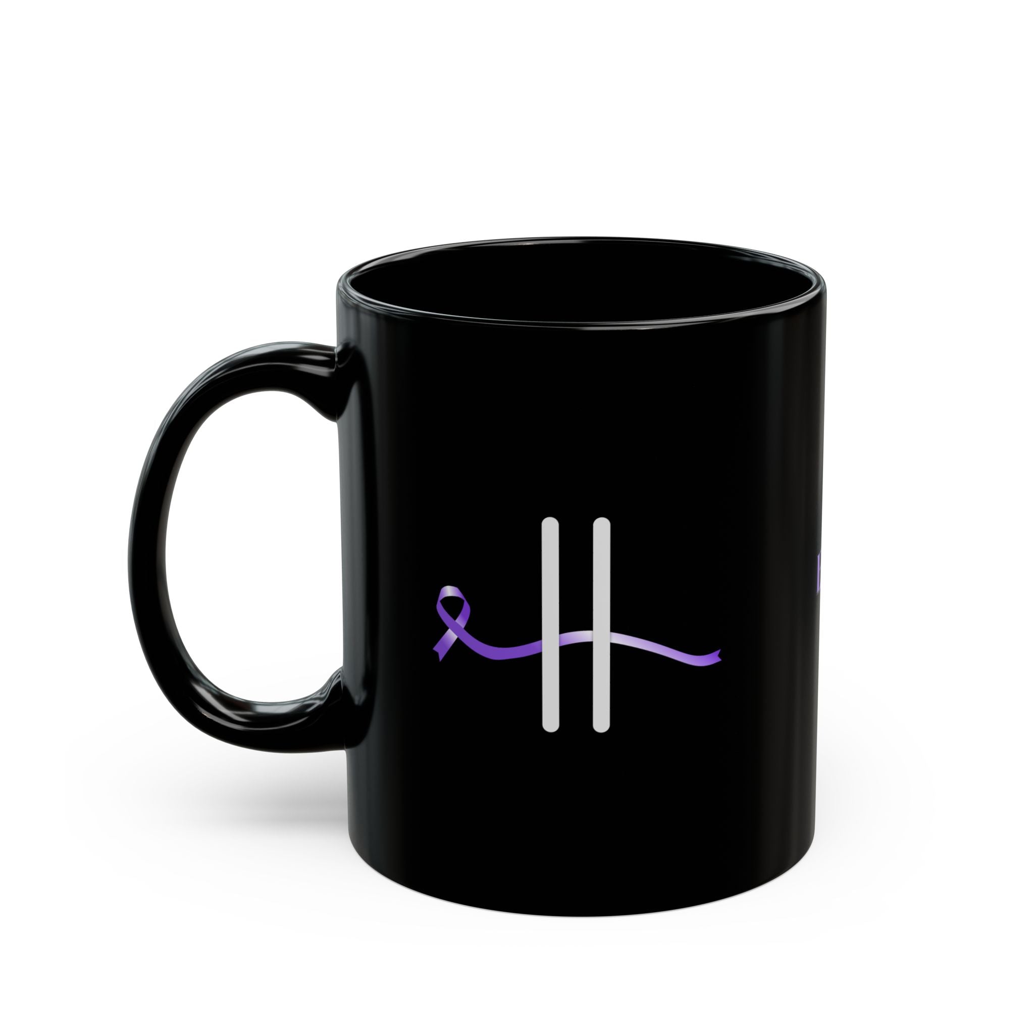 Pause for Epilepsy Awareness Purple Ribbon Black Ceramic Mug (11oz & 15oz)