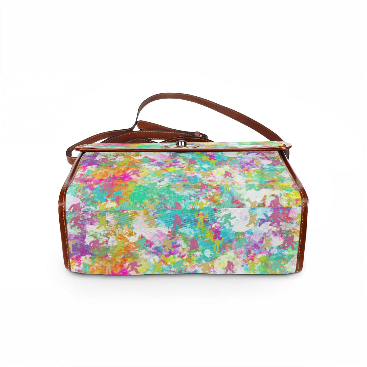 Hidden Bigfoot Tie-Dye Satchel Handbag | Colorful Sasquatch Crossbody Purse