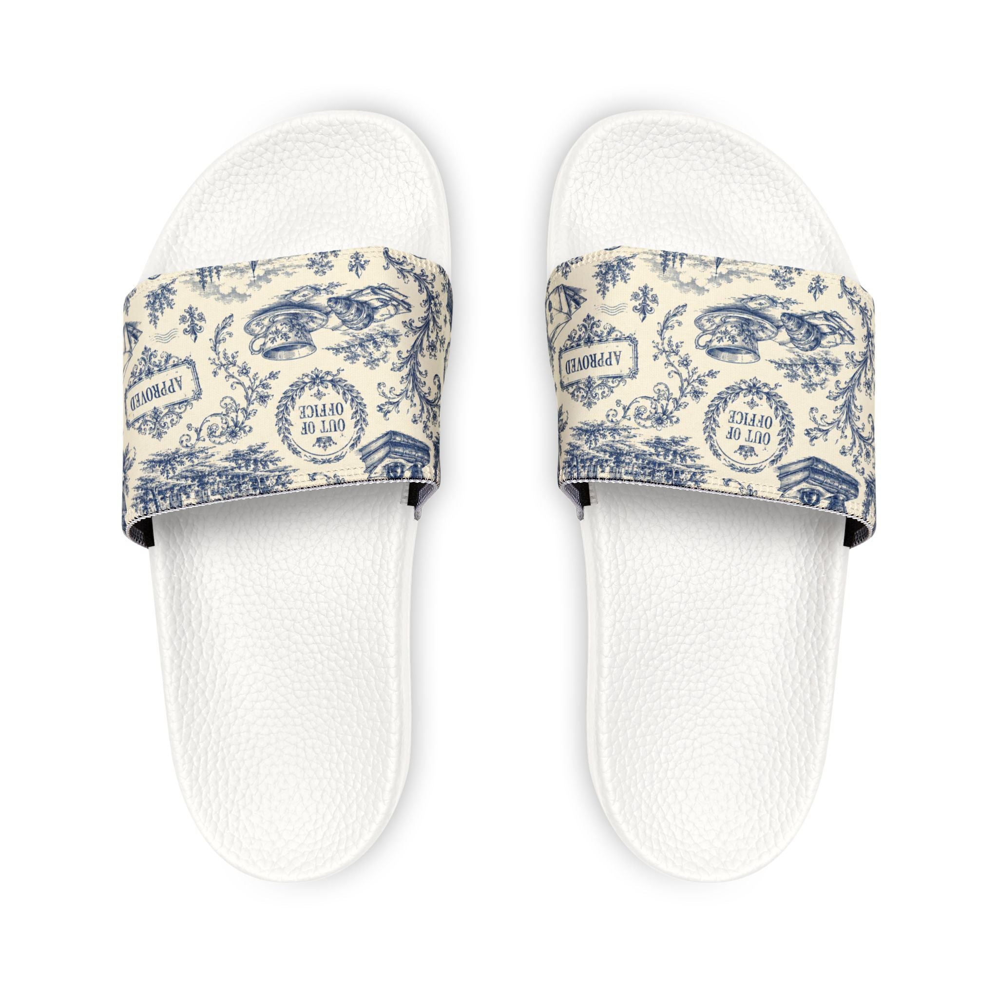 Out of Office Blue Toile Slide Sandals (Removable Strap)