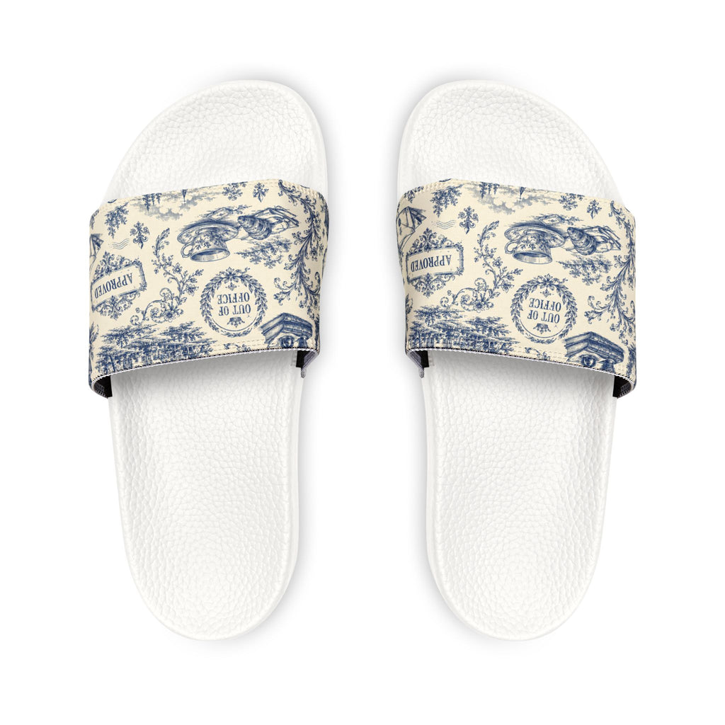 Out of Office Blue Toile Slide Sandals (Removable Strap)