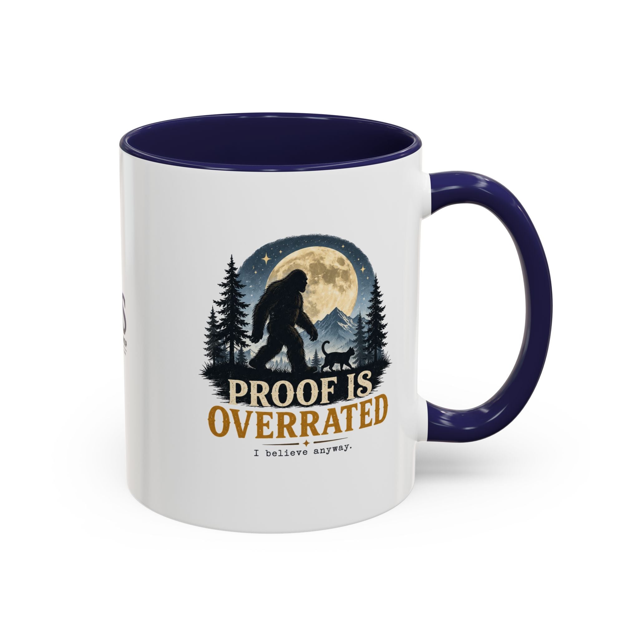 Proof Is Overrated Sasquatch & Black Cat Accent Mug