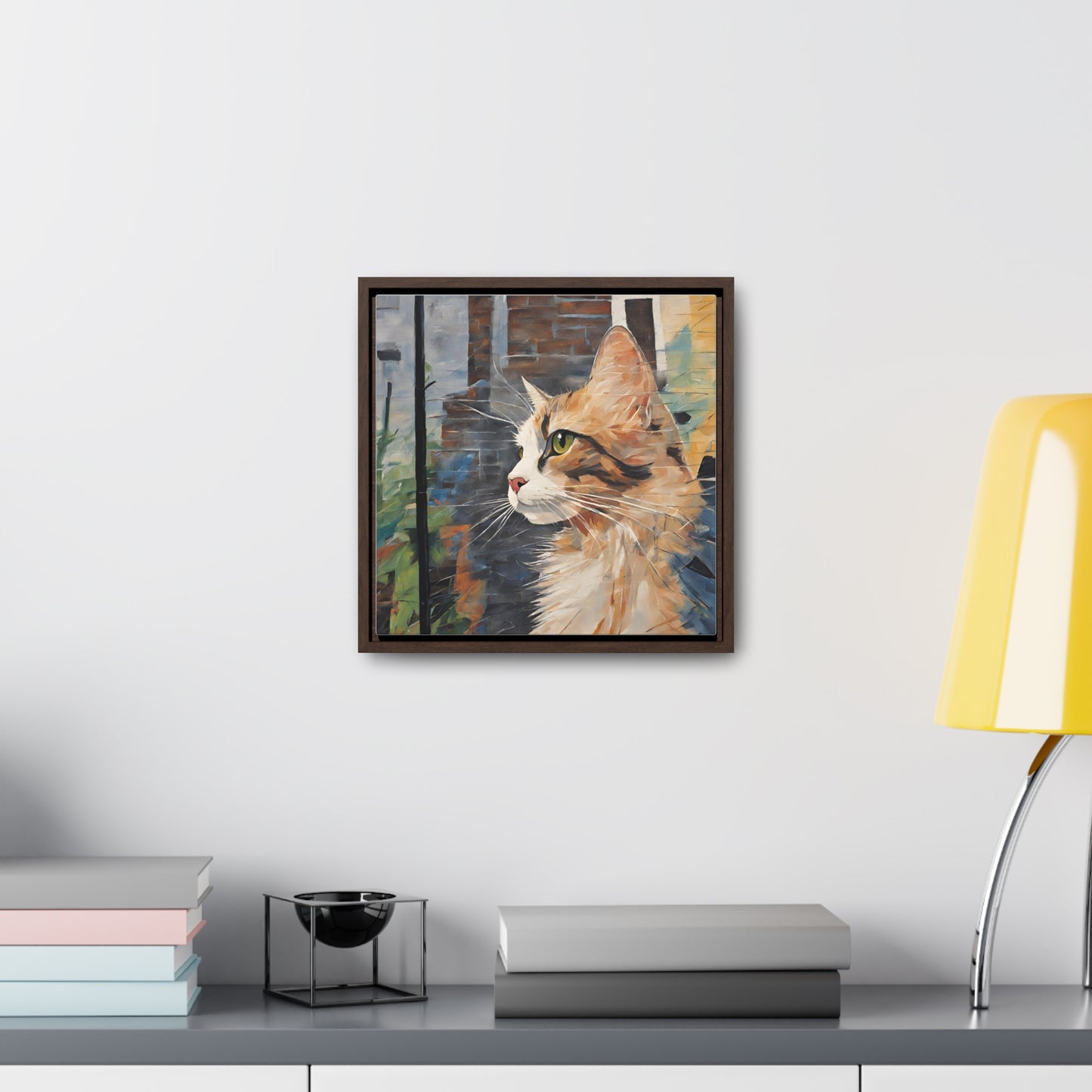 Watercolor Cat Profile Gallery Canvas Wraps, Square Frame
