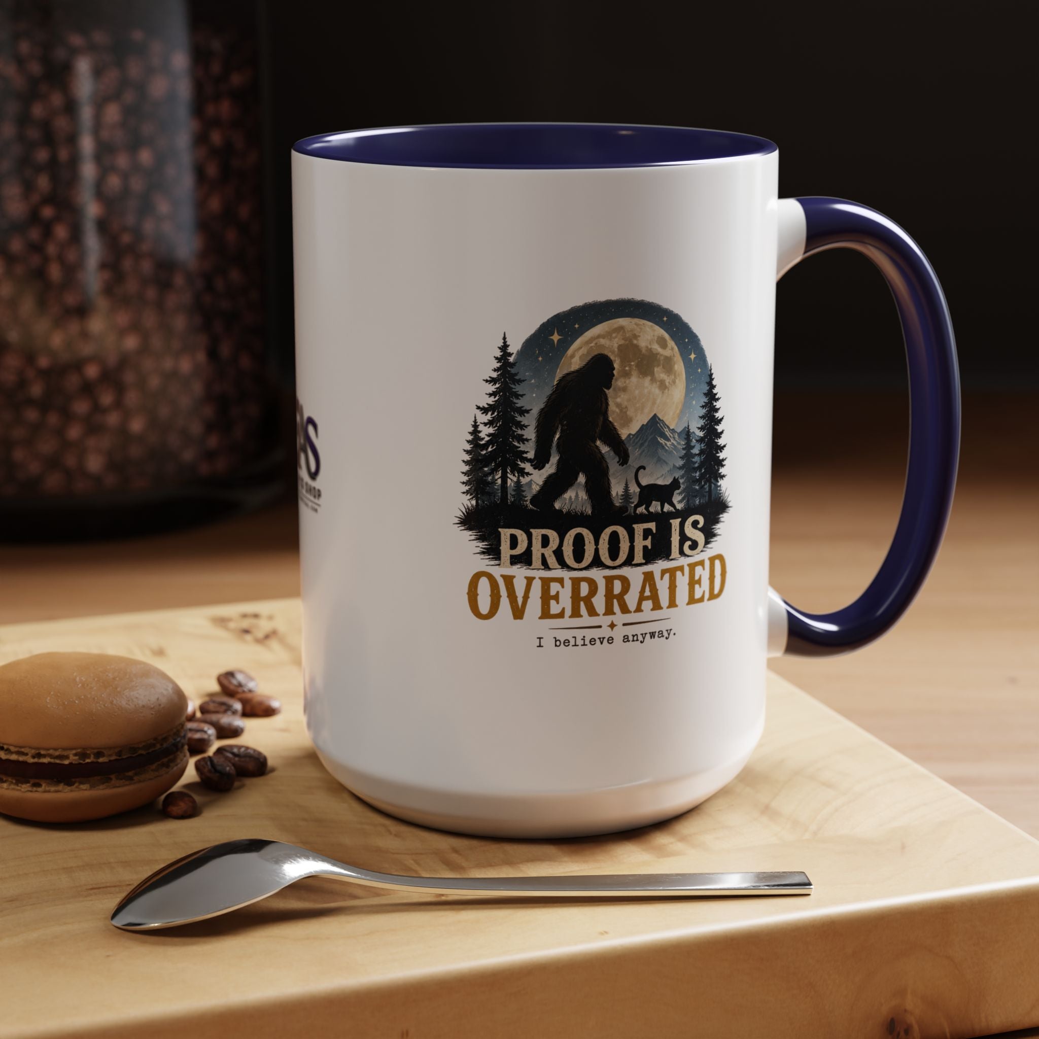 Proof Is Overrated Sasquatch & Black Cat Accent Mug