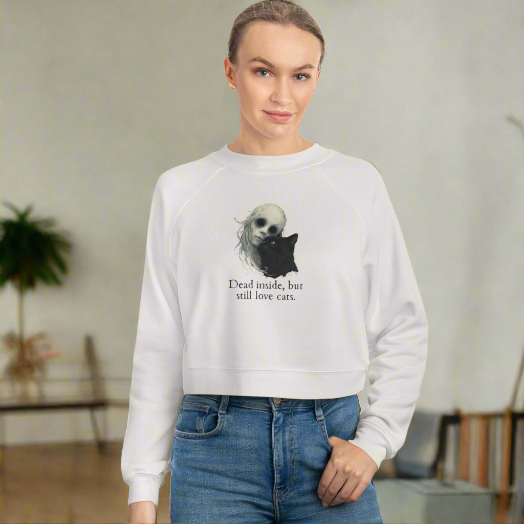 Dead Inside Cat Lover Cropped Fleece Pullover
