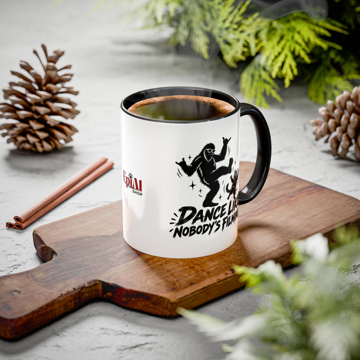 Dance Like Nobody's Filming | Funny Bigfoot & Cat Coffee Mug (11oz/15oz)