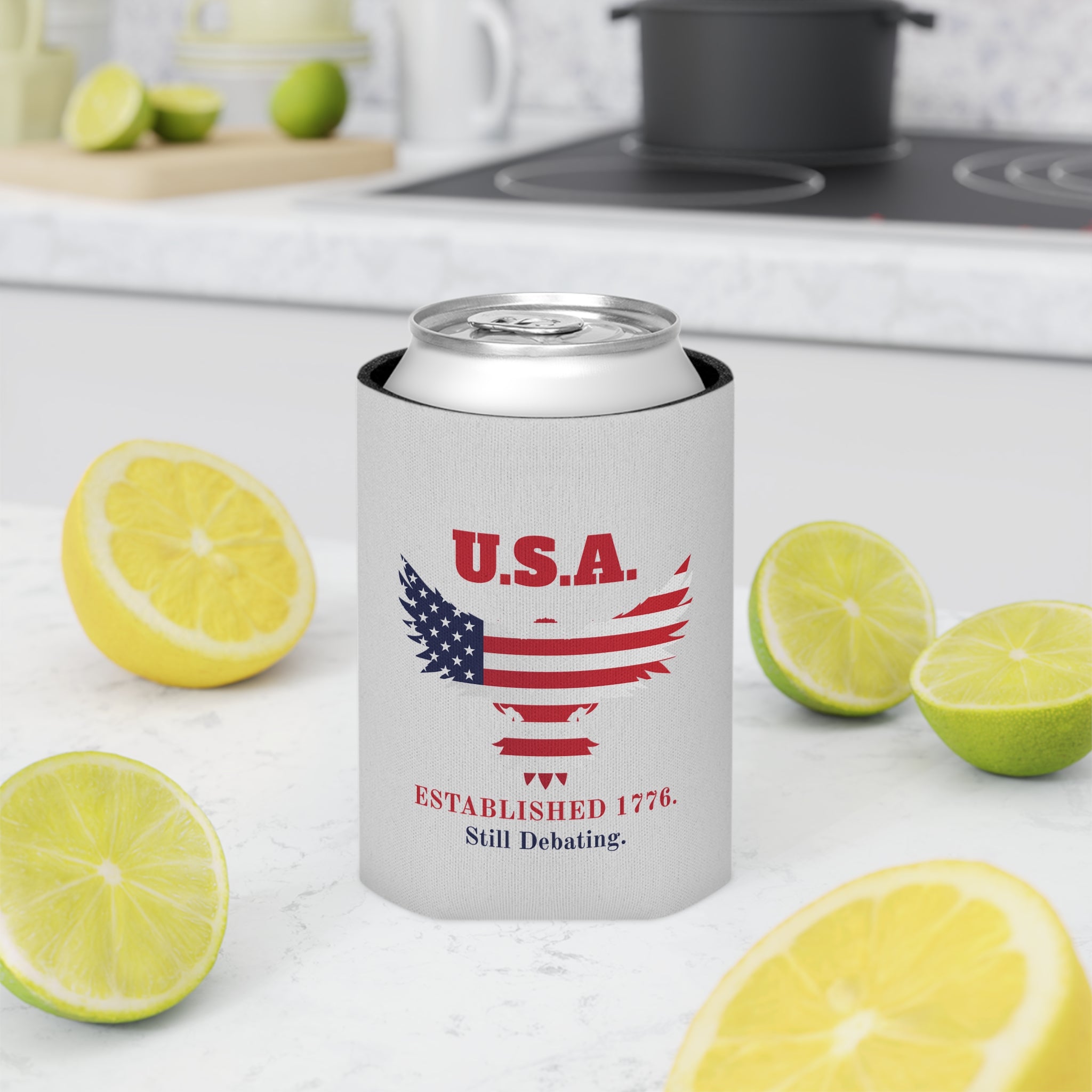 USA Established 1776 Still Debating Can Cooler Sleeve | Patriotic Funny Koozie