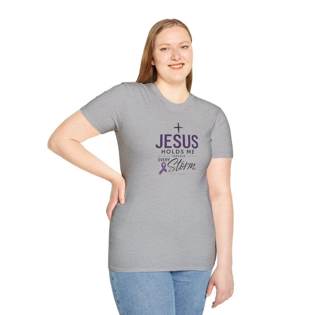Jesus Holds Me Through Every Storm Epilepsy Awareness T-Shirt