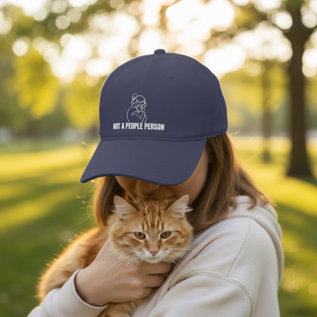“Not a People Person” Cat Line Art Hat – Low Profile Cotton Cap (Unbothered Edition)