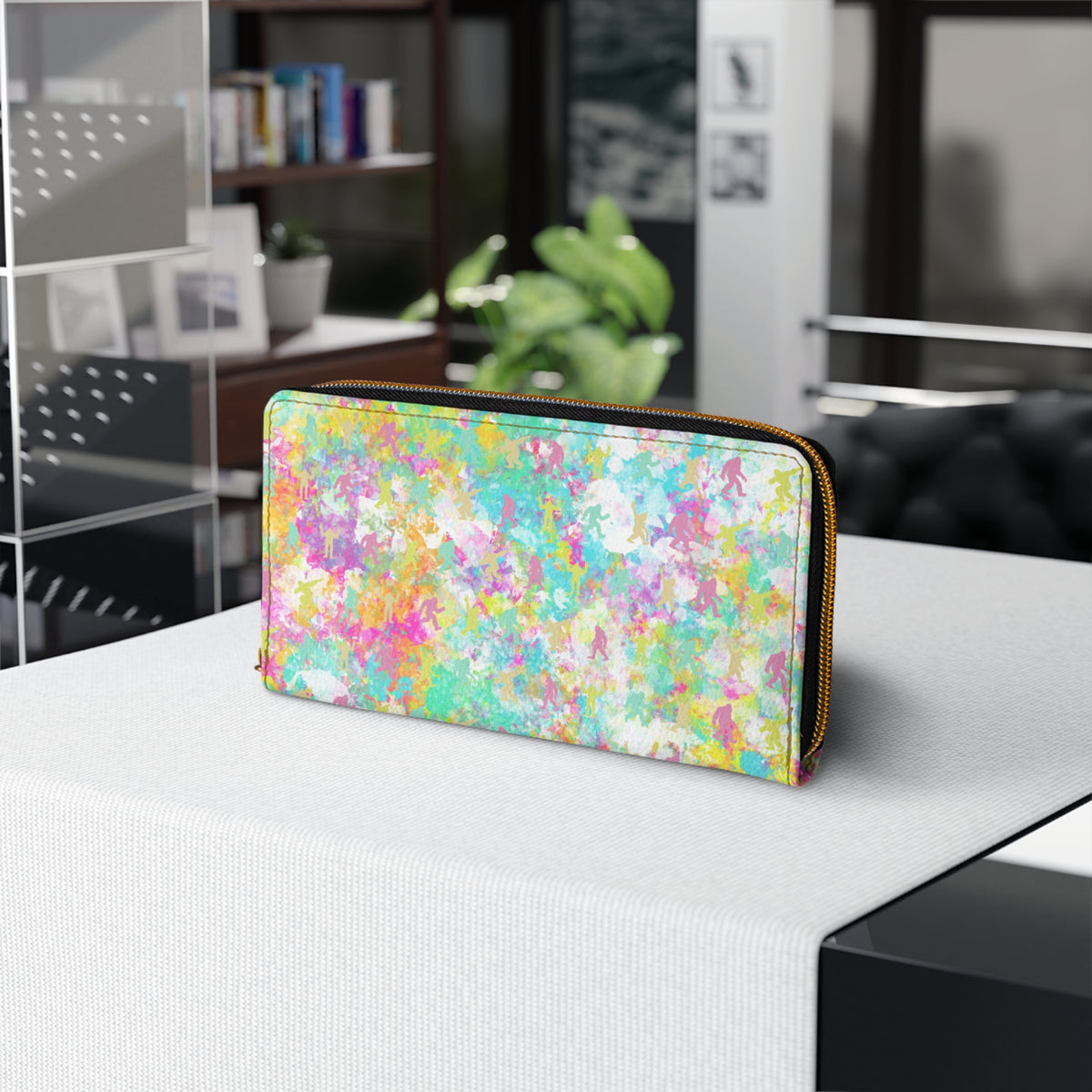 Hidden Bigfoot Watercolor Zip-Around Wallet | Colorful Sasquatch Print