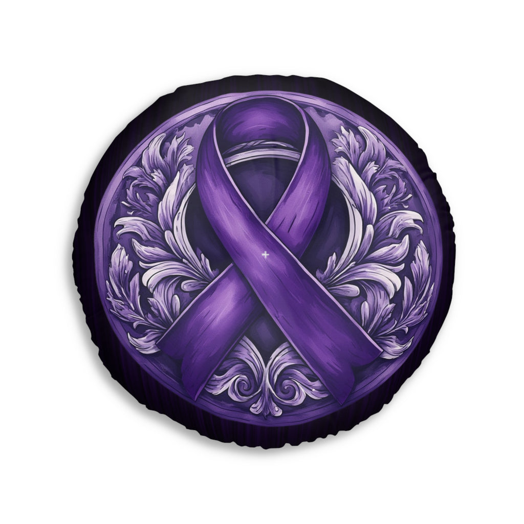 Elegant Purple Ribbon Tufted Floor Pillow, Round