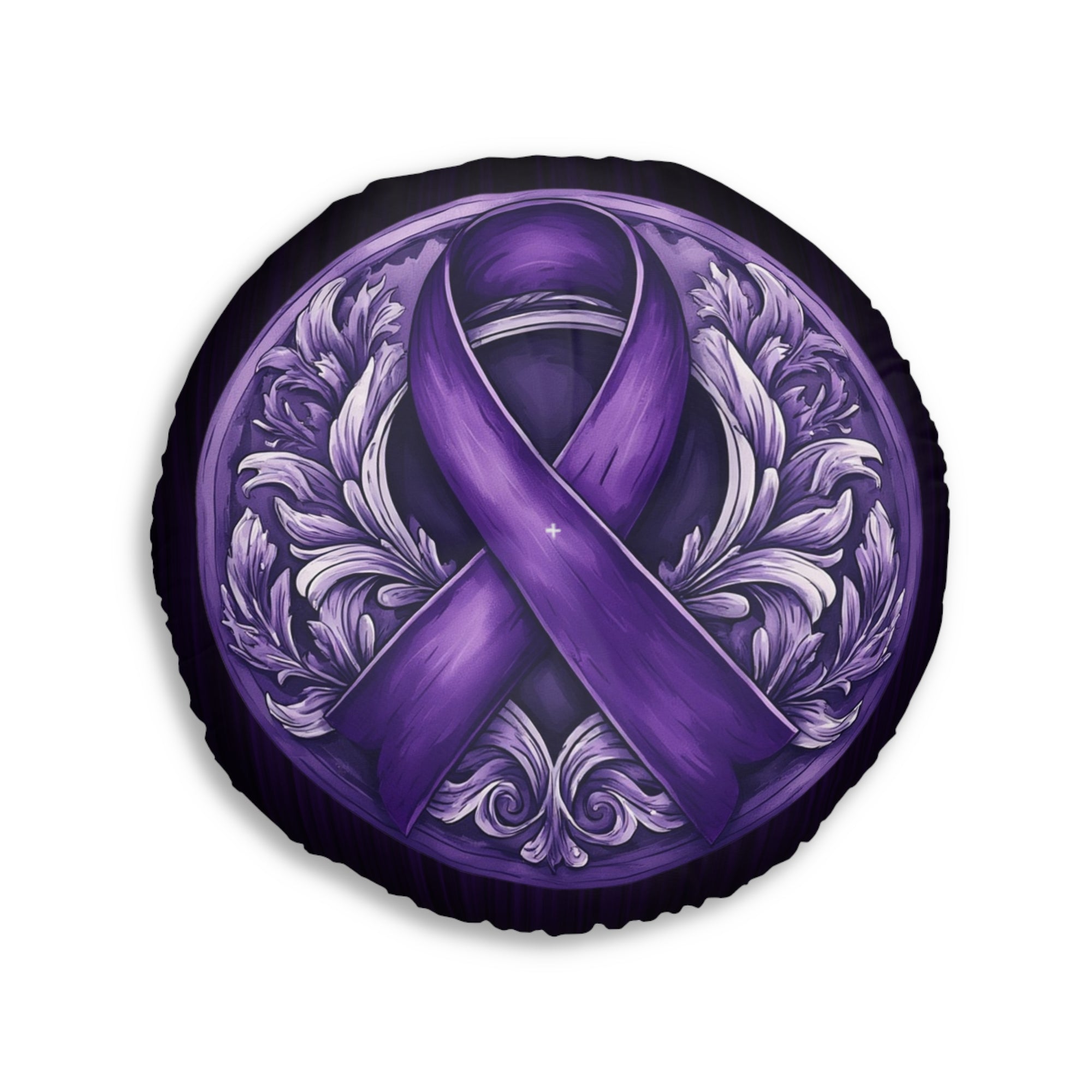 Elegant Purple Ribbon Tufted Floor Pillow, Round