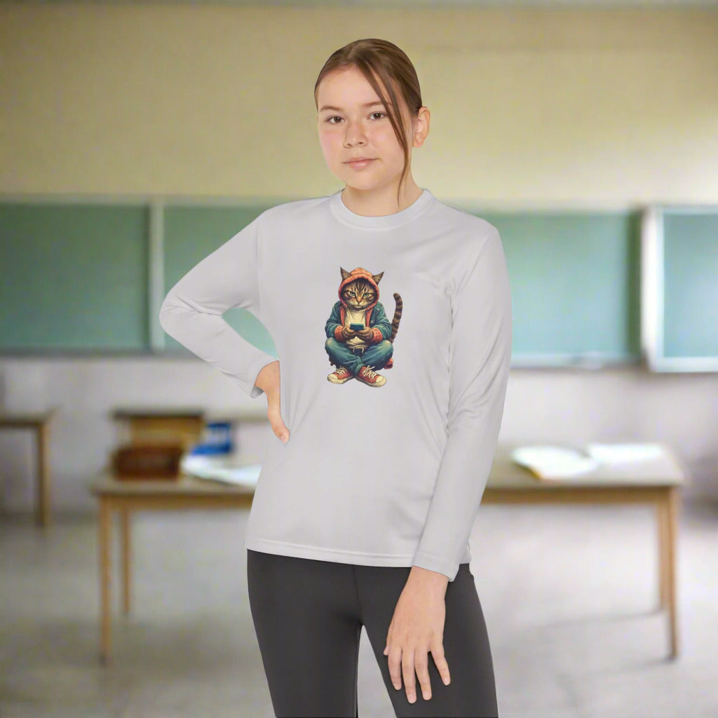 Popular Cat Lover's Youth Long Sleeve Tee, Cute Cat Apparel