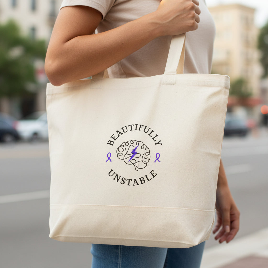 Beautifully Unstable Epilepsy Awareness Canvas Tote – Heavyweight Zippered Cotton Bag