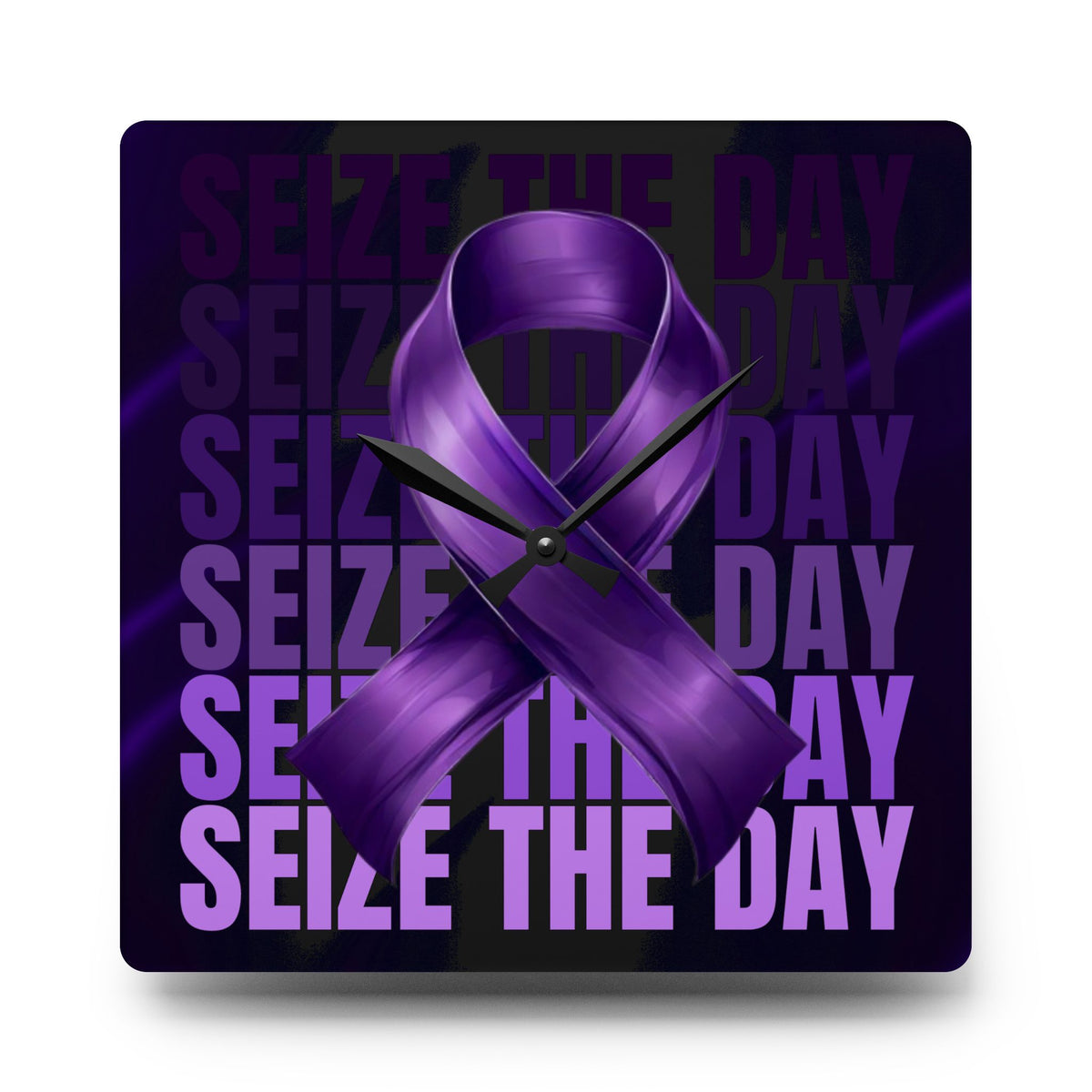 Purple Seize the Day Acrylic Wall Clock, Motivational Decor