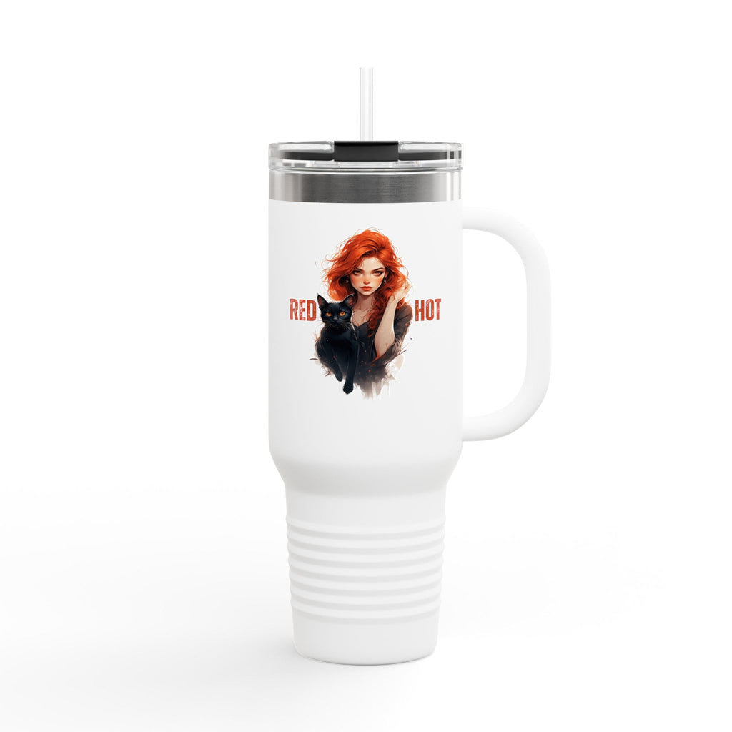 Insulated Travel Mug, Red Hot Vibes, 40oz Coffee Travel Tumbler for Cat Lovers
