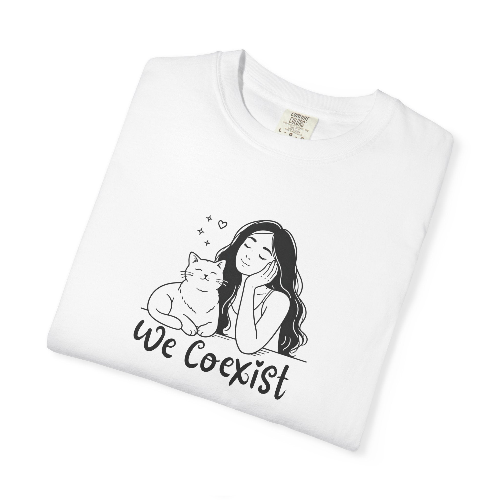 We Coexist T-Shirt – Minimalist Cat Lover Graphic Tee