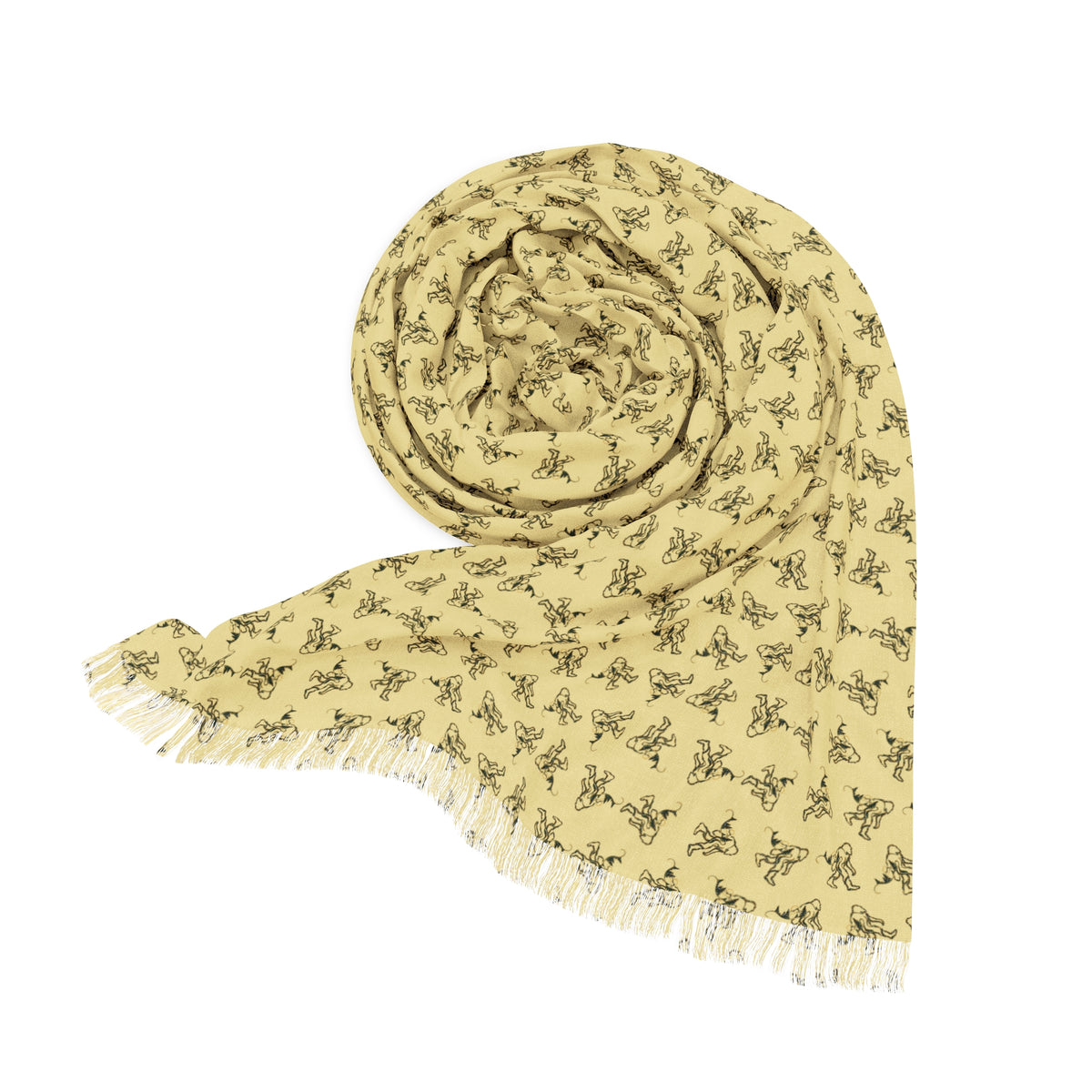 Bigfoot in the Woods Lightweight Scarf | Golden Yellow Sasquatch Print