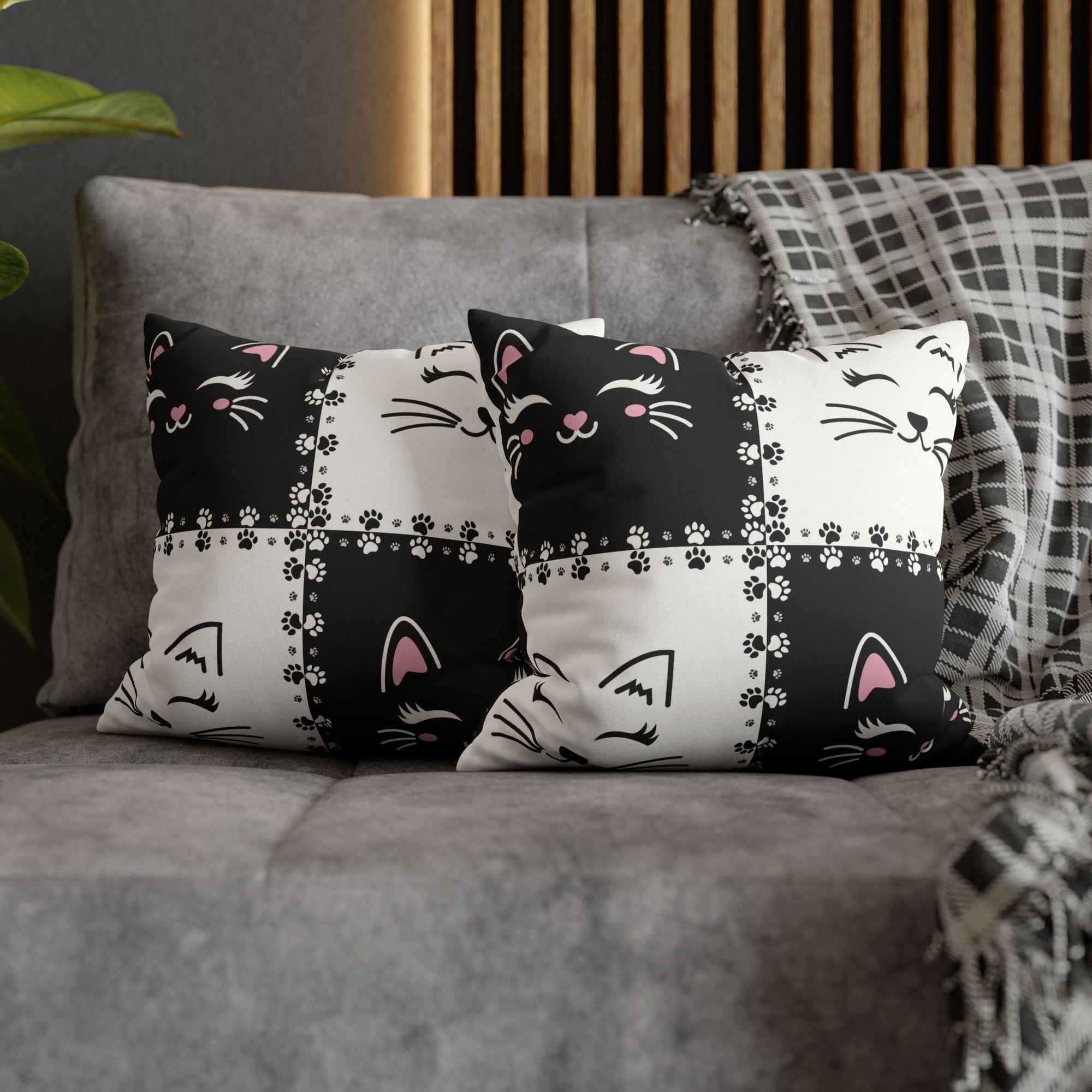 Cute Cat Faux Suede Pillowcase - Decorative Cushion Cover for Cat Lovers