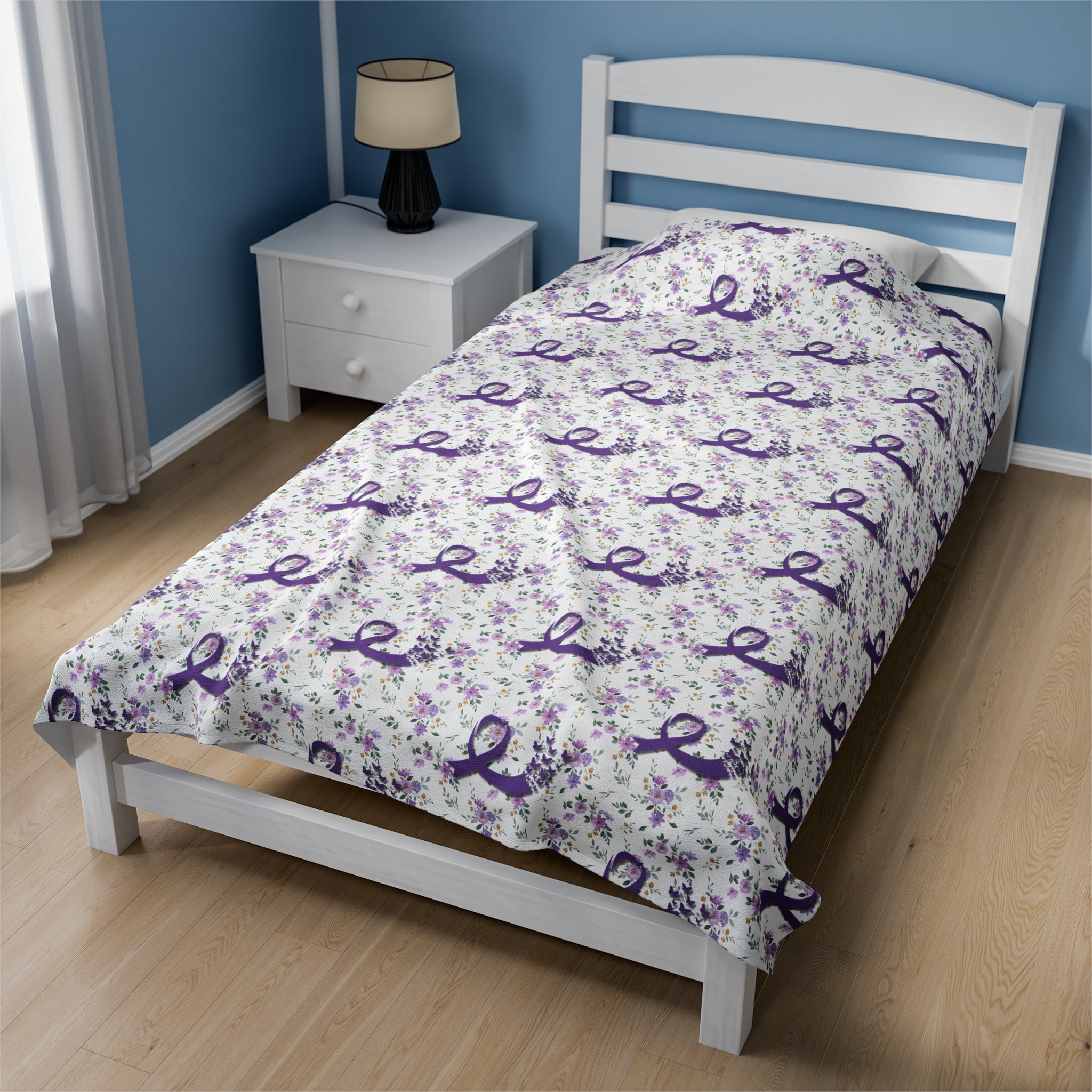 Purple Flowers Epilepsy Awareness Velveteen Plush Blanket - EpiAl's Shop