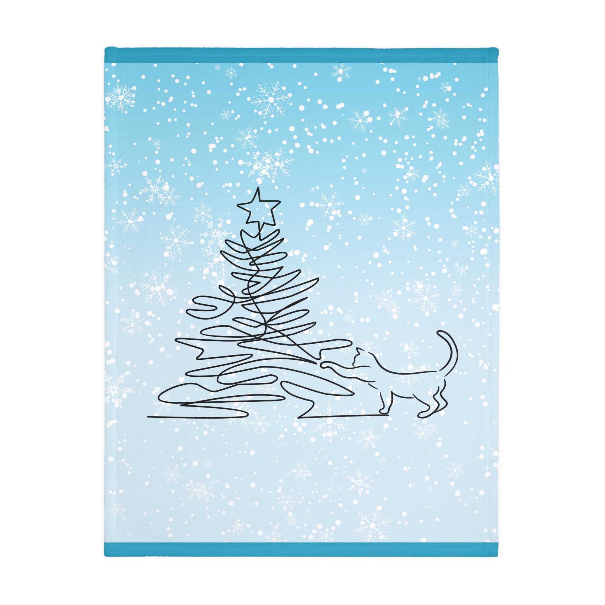 Kitty & Christmas Tree Velveteen Microfiber Blanket (Two-sided print)