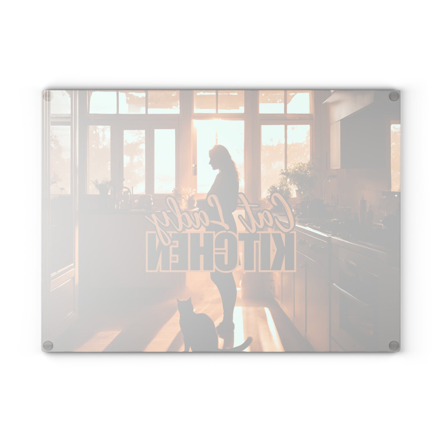 Sunset Cat Lady Kitchen Glass Cutting Board