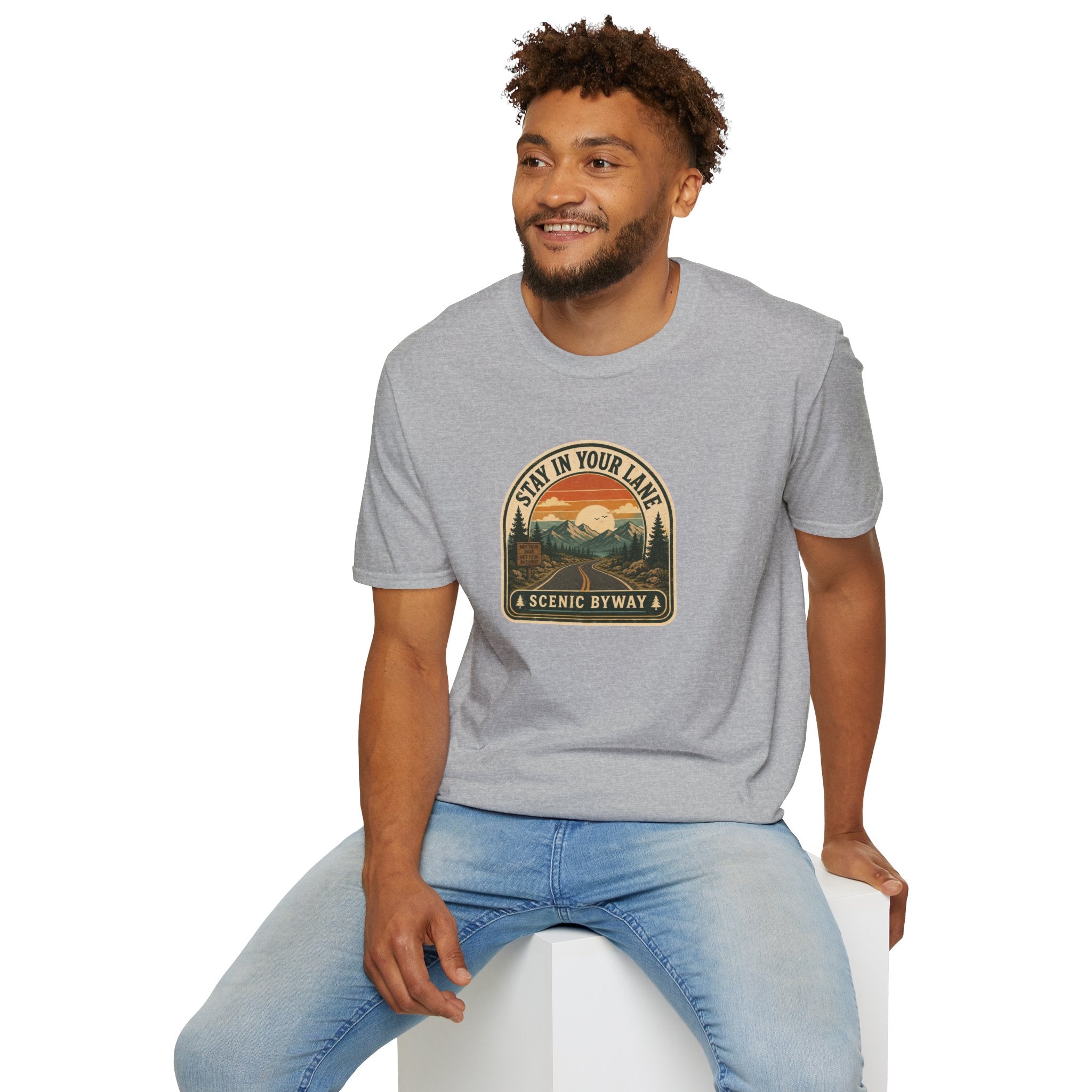 Stay in Your Lane Scenic Byway Unisex T-Shirt | Retro Road Trip Graphic Tee