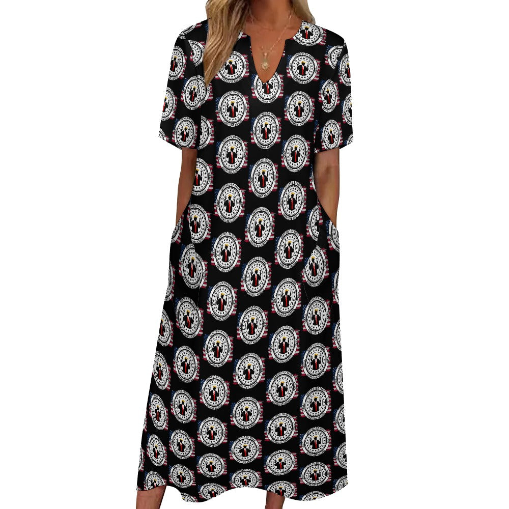 Certified Six-Seven Seal Dress – U.S. Flag Political Parody (7-Point Sleeve V-Neck)