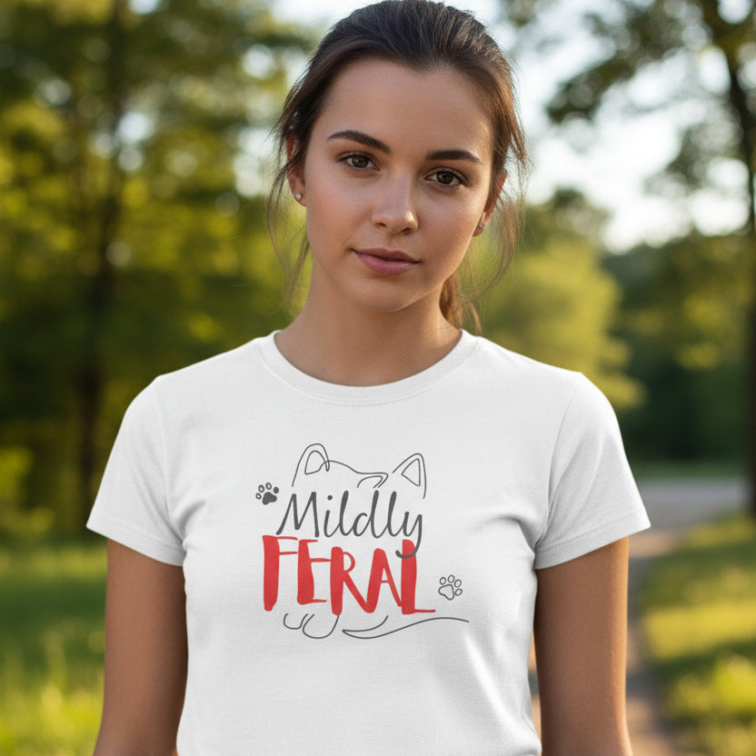 Mildly Feral Women’s Slim Fit Cat Graphic Tee