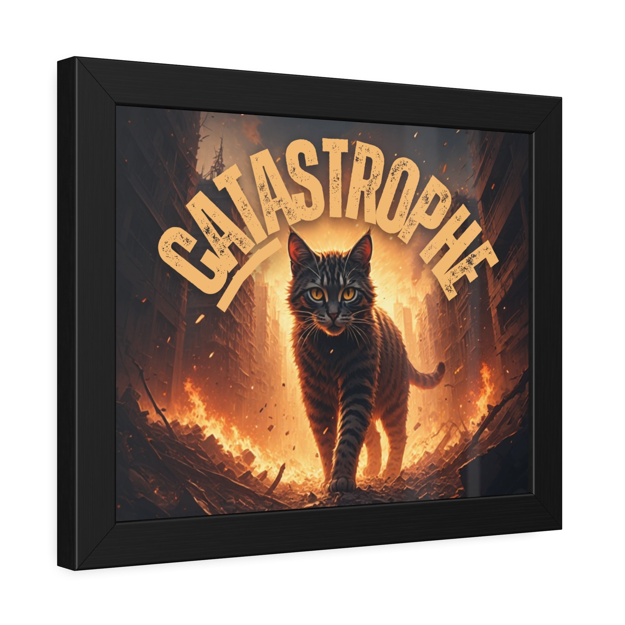 Framed Catastrophe Cat Poster Art, Quirky Cat Artwork