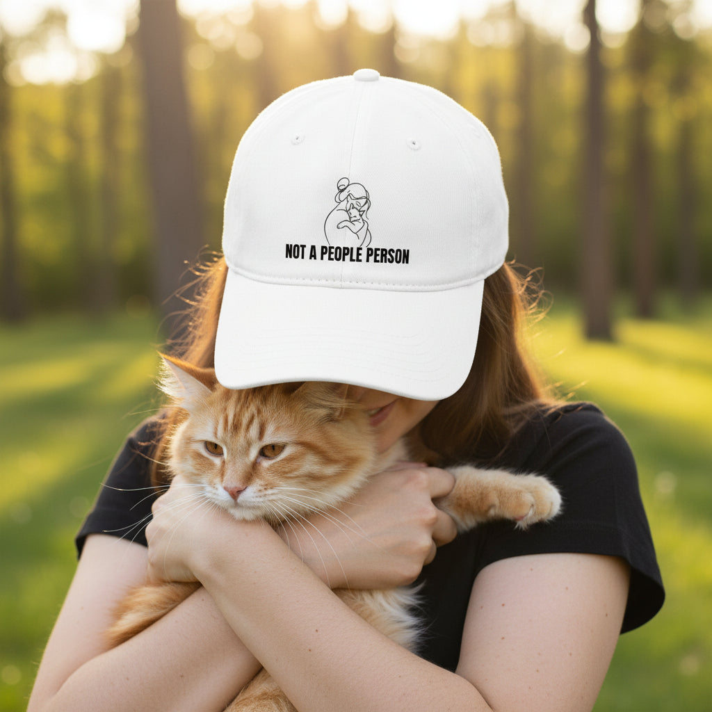 “Not a People Person” Cat Line Art Hat – Low Profile Cotton Cap (Unbothered Edition)
