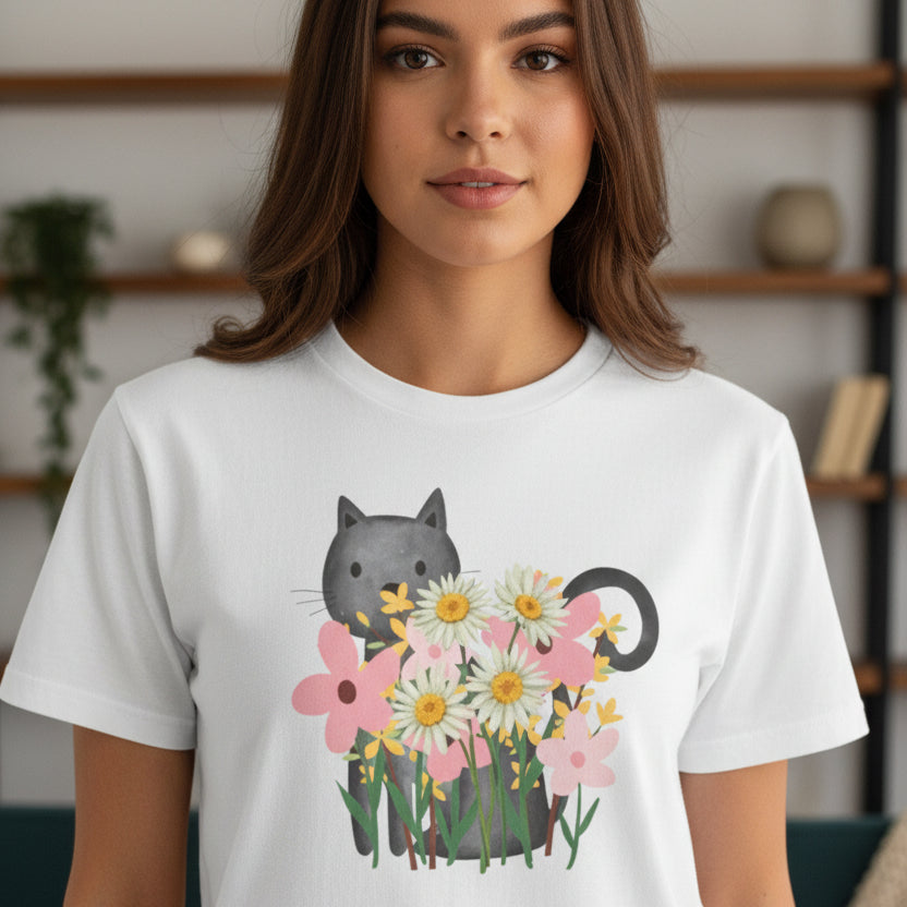 Women’s Floral Cat T-Shirt