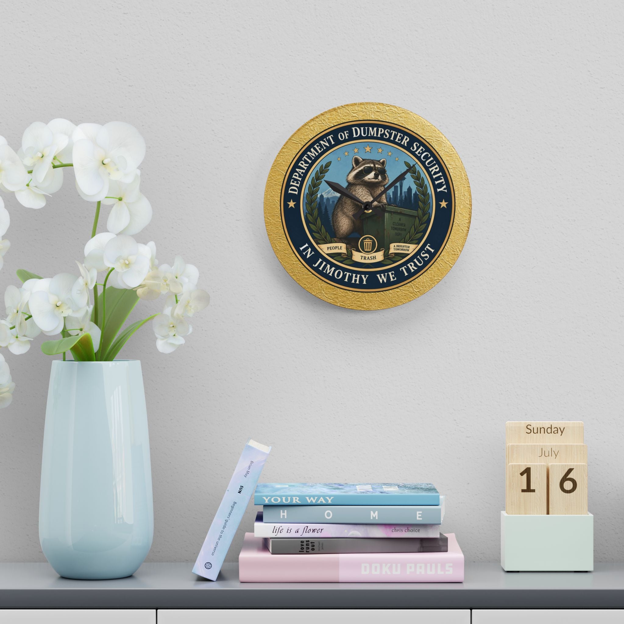 Department of Dumpster Security Jimothy Wall Clock | Raccoon Humor Decor