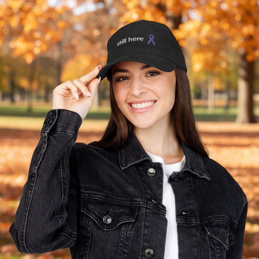 Still Here – Lavender Ribbon Embroidered Corduroy Cap
